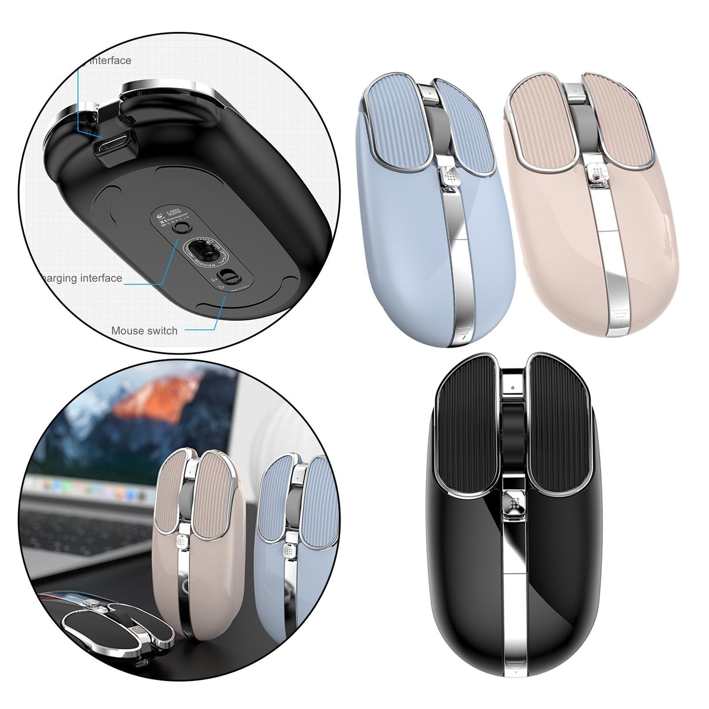 NEW 2.4G Wireless Silence Gaming Mouse Ergonomic Rechargeable 8 Button Mice Black