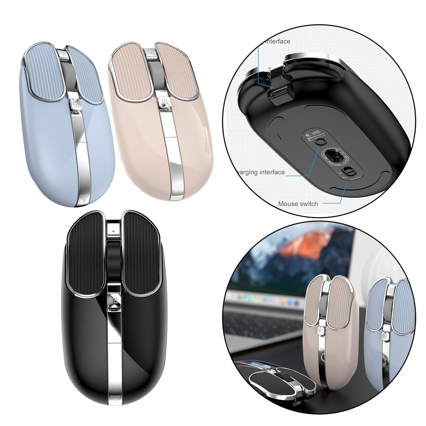 NEW 2.4G Wireless Silence Gaming Mouse Ergonomic Rechargeable 8 Button Mice Black