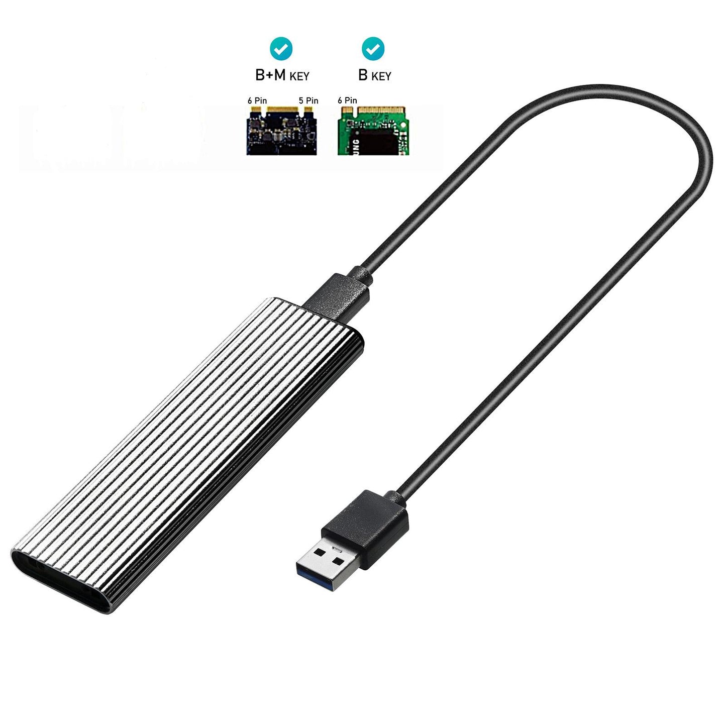 USB 3.0 to NGFF M.2 B Key SSD External Enclosure Case Cover Adapter Silver