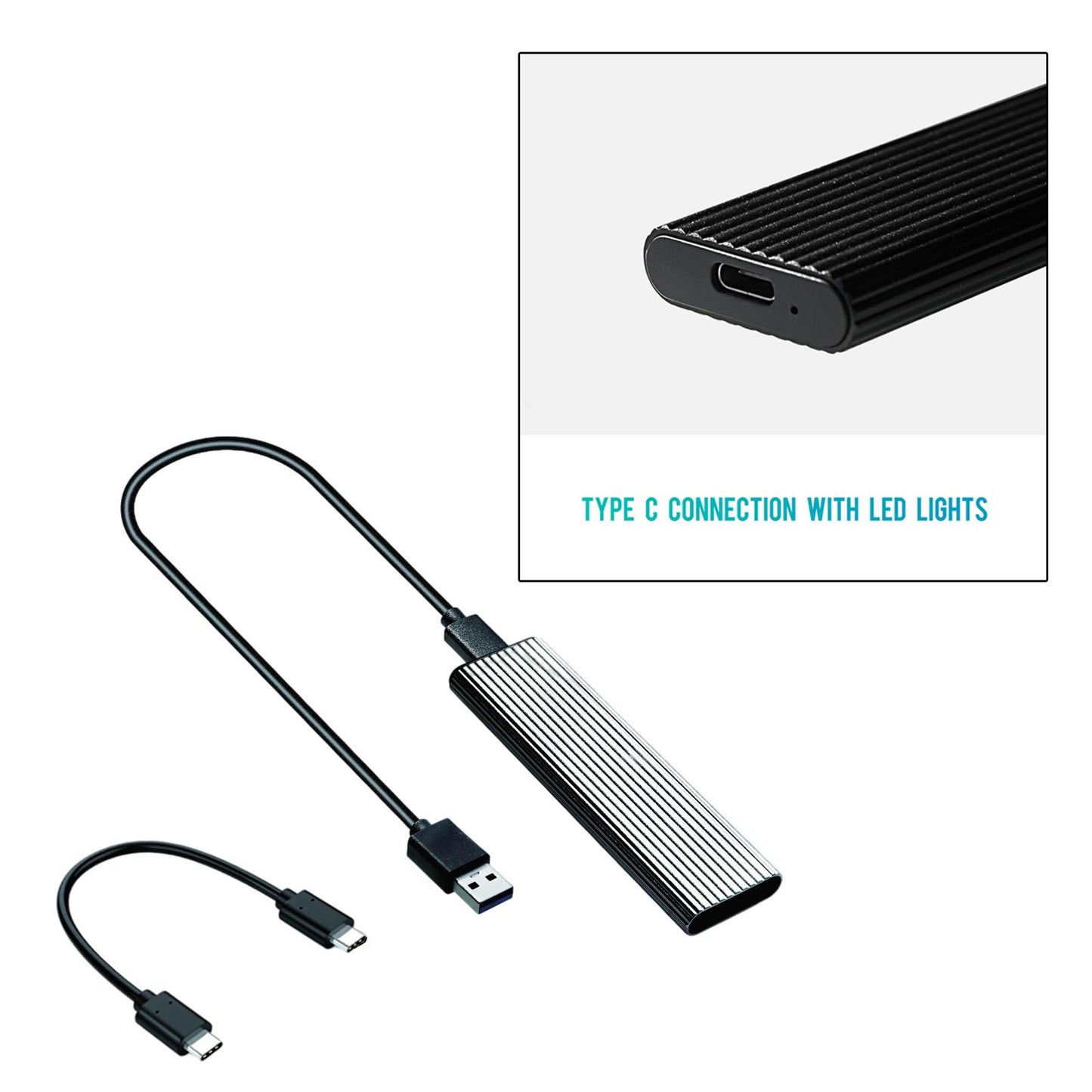 External M.2 to USB 3.1 Enclosure Adapter for 2230/42/60/80 NVMe SSD Silver
