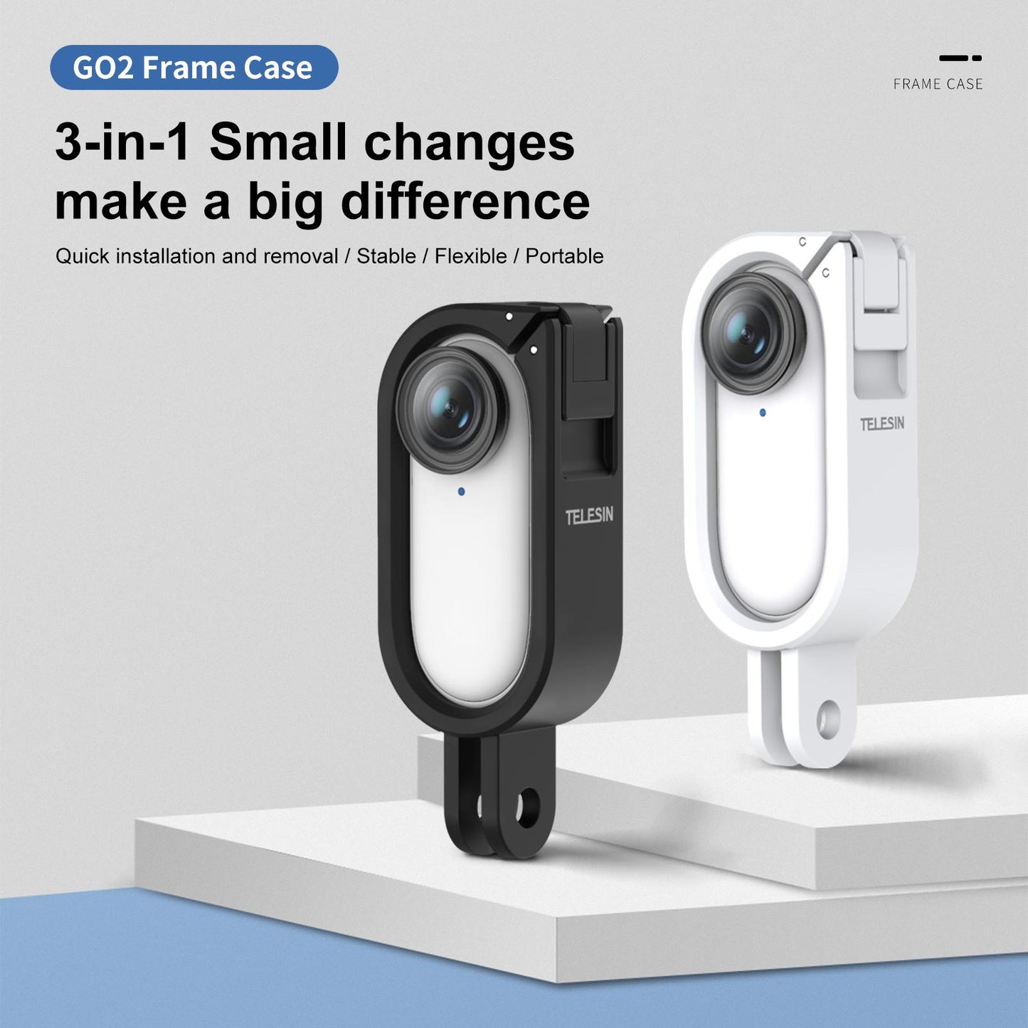 Mount Frame Camera Holder with 1/4 Thread Adapter for Insta360 Go2 White"