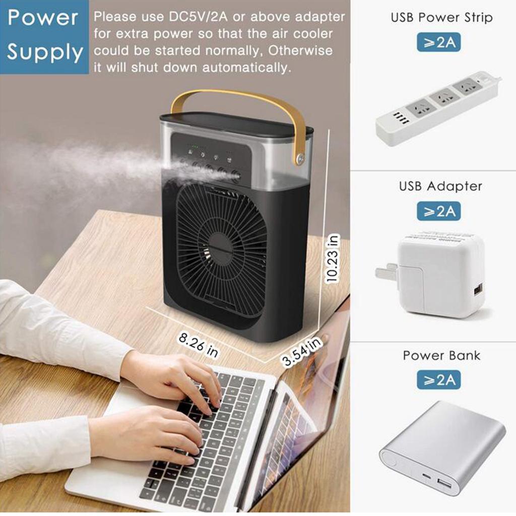 Portable Air Conditioner Fan Personal Air Cooler Desk Cooling Fan Black