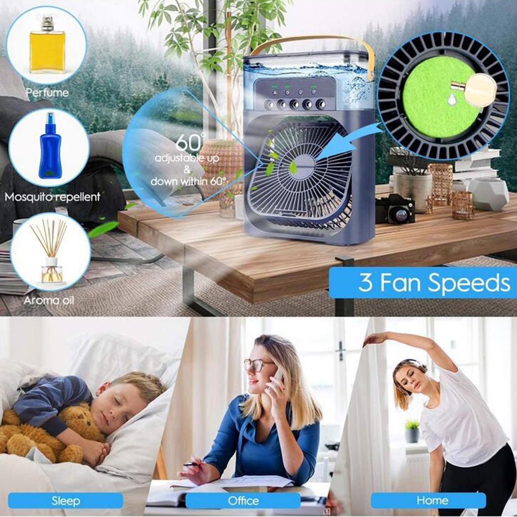 Portable Air Conditioner Fan Personal Air Cooler Desk Cooling Fan Blue