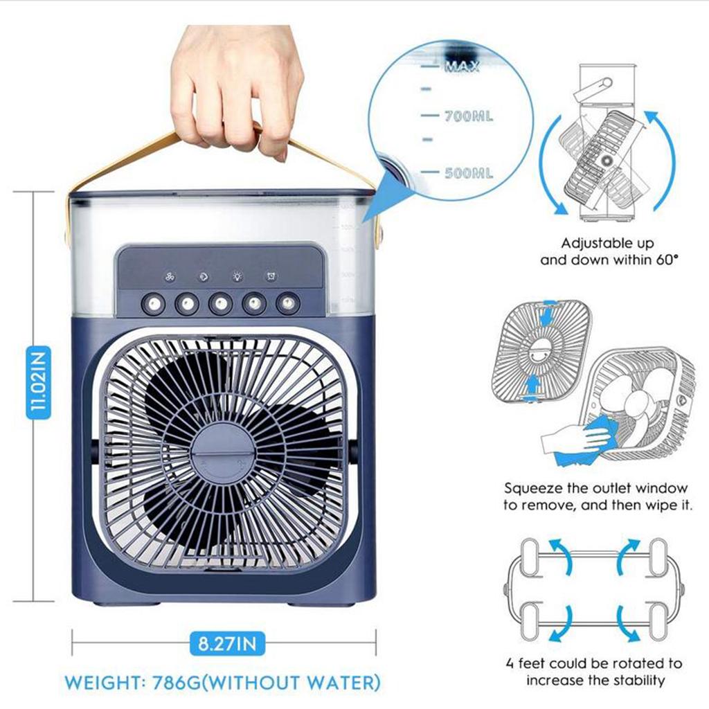 Portable Air Conditioner Fan Personal Air Cooler Desk Cooling Fan Blue