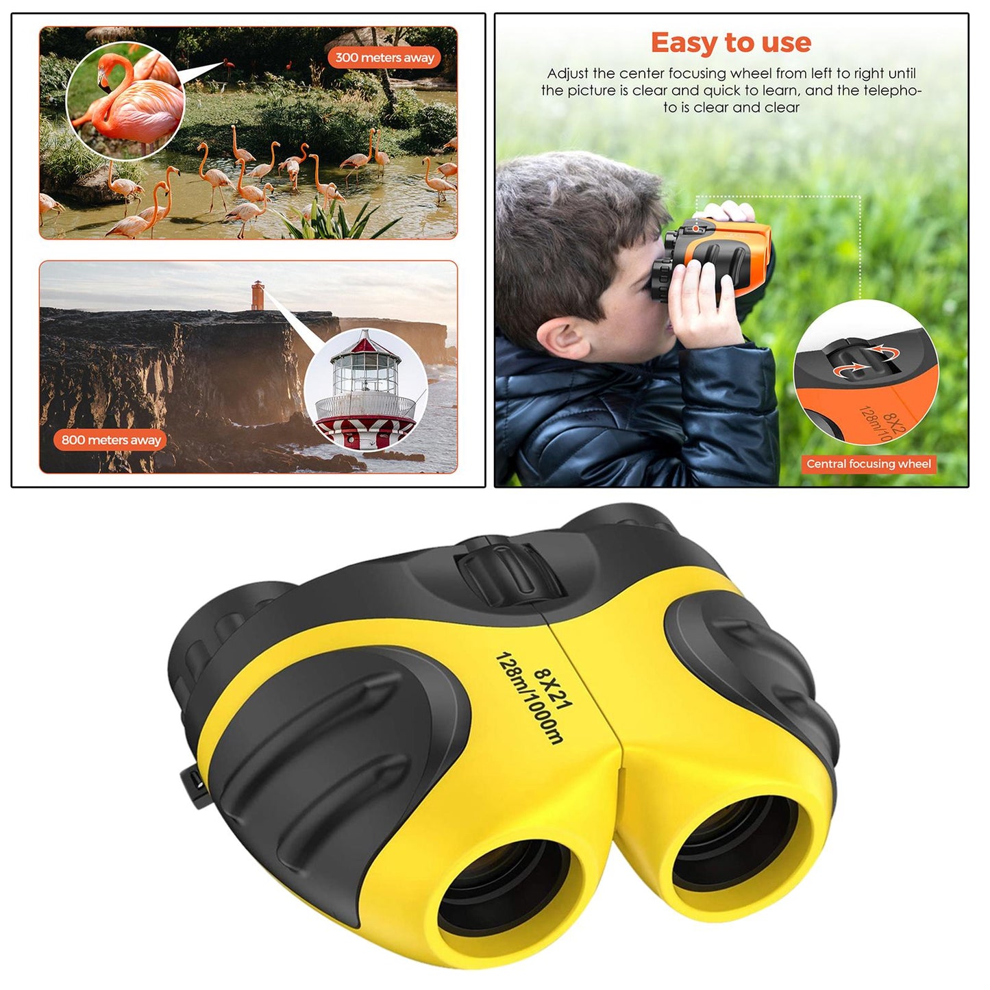 Plastic Kids Binoculars Hiking Camping Telescope Game Entertainment Children Yellow