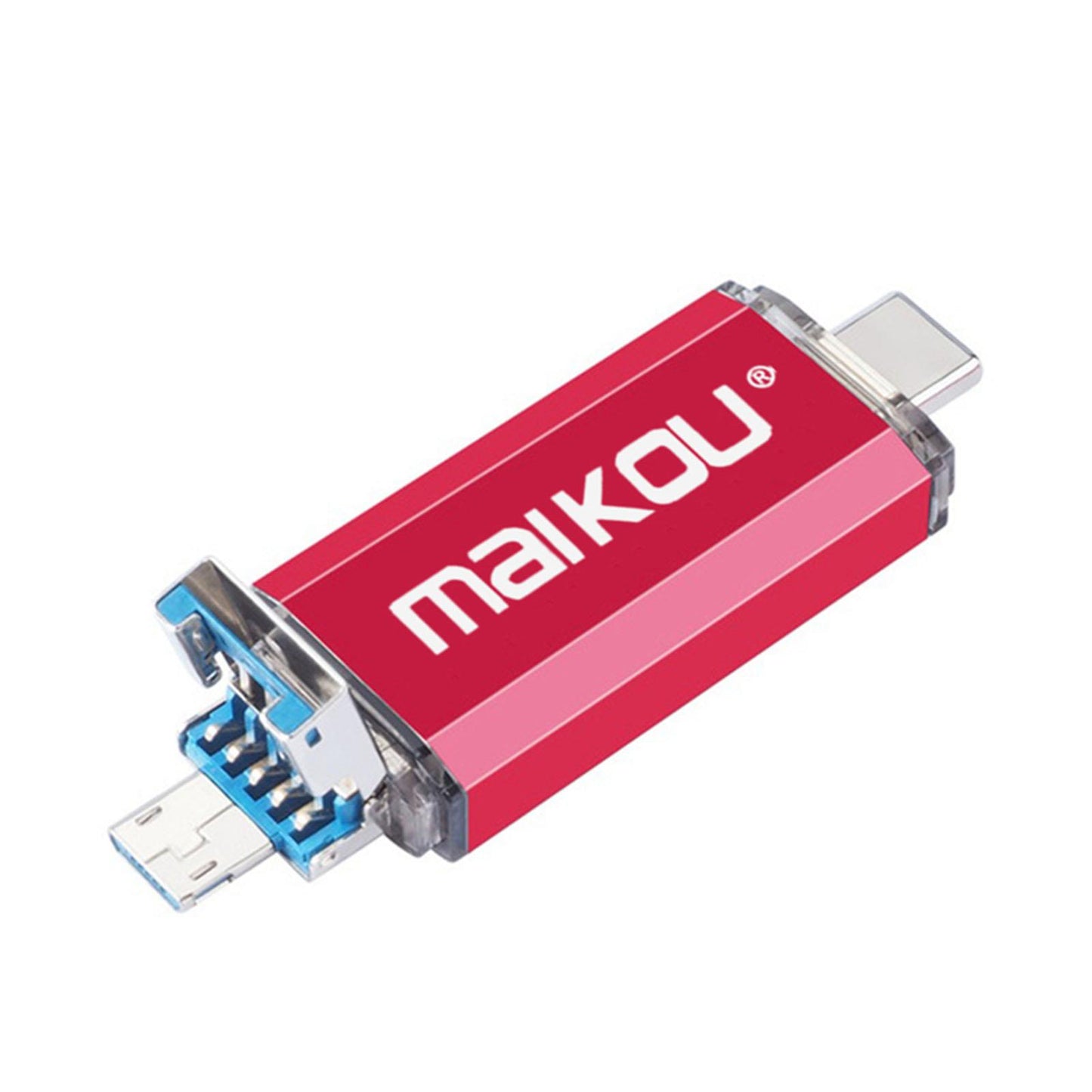 Portable 3 in 1 64GB USB 3.0 Flash Drive Type-C&Micro USB Memory Stick Red
