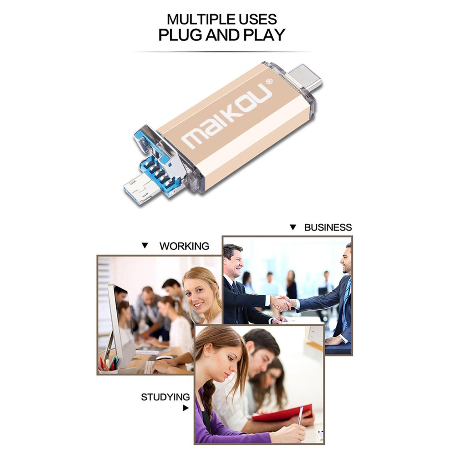 3 in 1 32G USB Flash Drive Type-C Micro USB Thumb Drive Memory Stick Premium