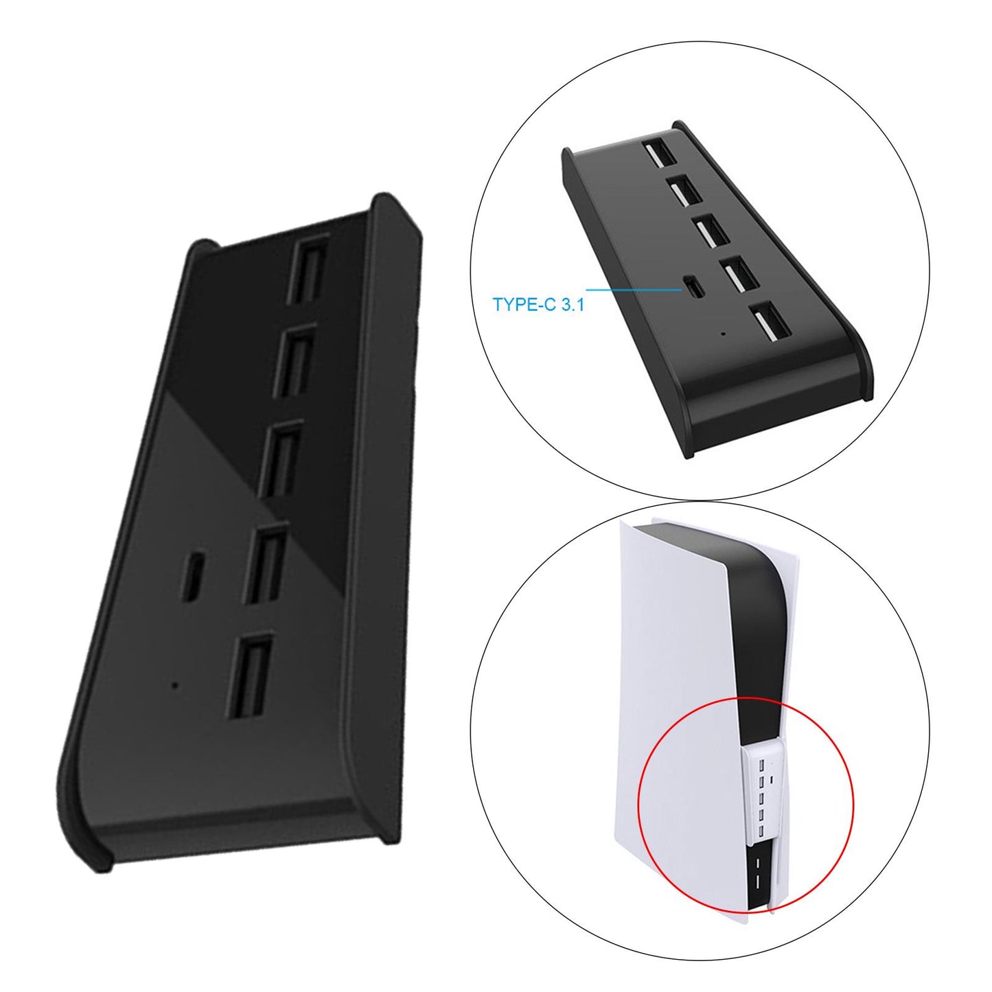 5 Port USB Hub for Game Console USB 2.0 Expansion Hub Splitter Adapter Parts Black