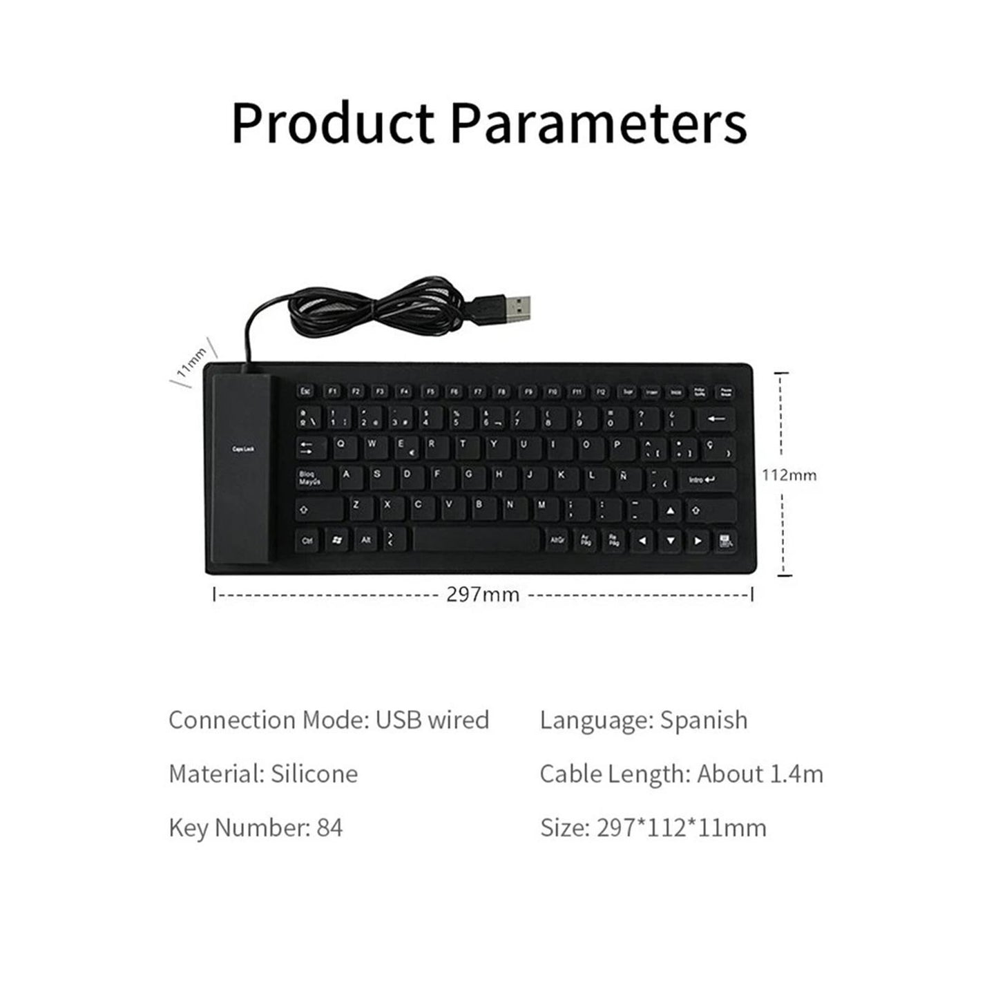 Mini Wired USB Keyboard 84 Keys Waterproof for PC Desktop Laptop Computer