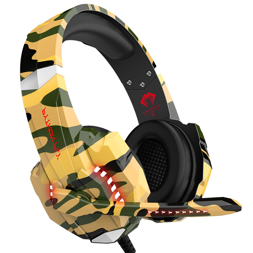 Camouflage Cat Ear Gaming Headset for PC Games Laptop TV Yellow