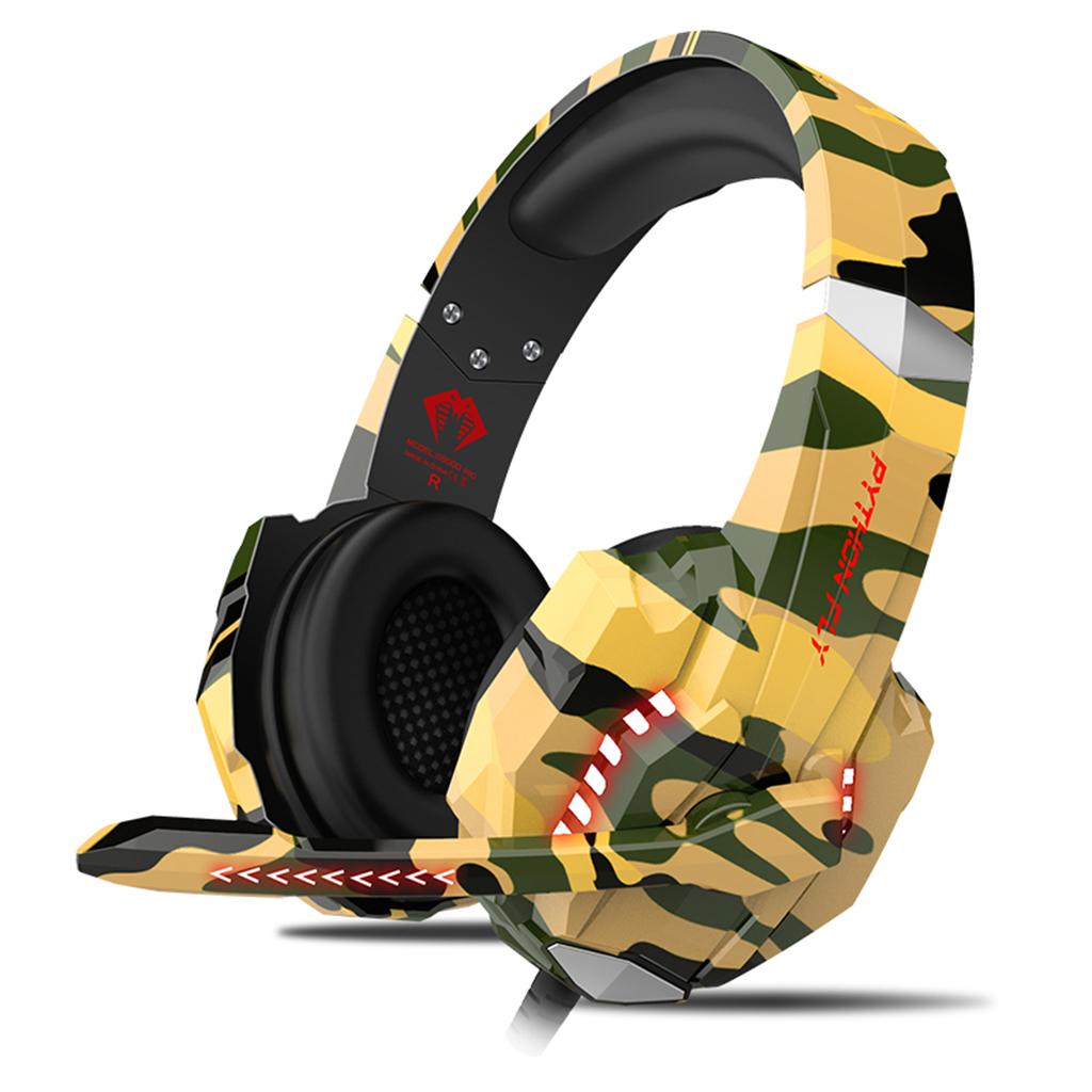 Camouflage Cat Ear Gaming Headset for PC Games Laptop TV Yellow