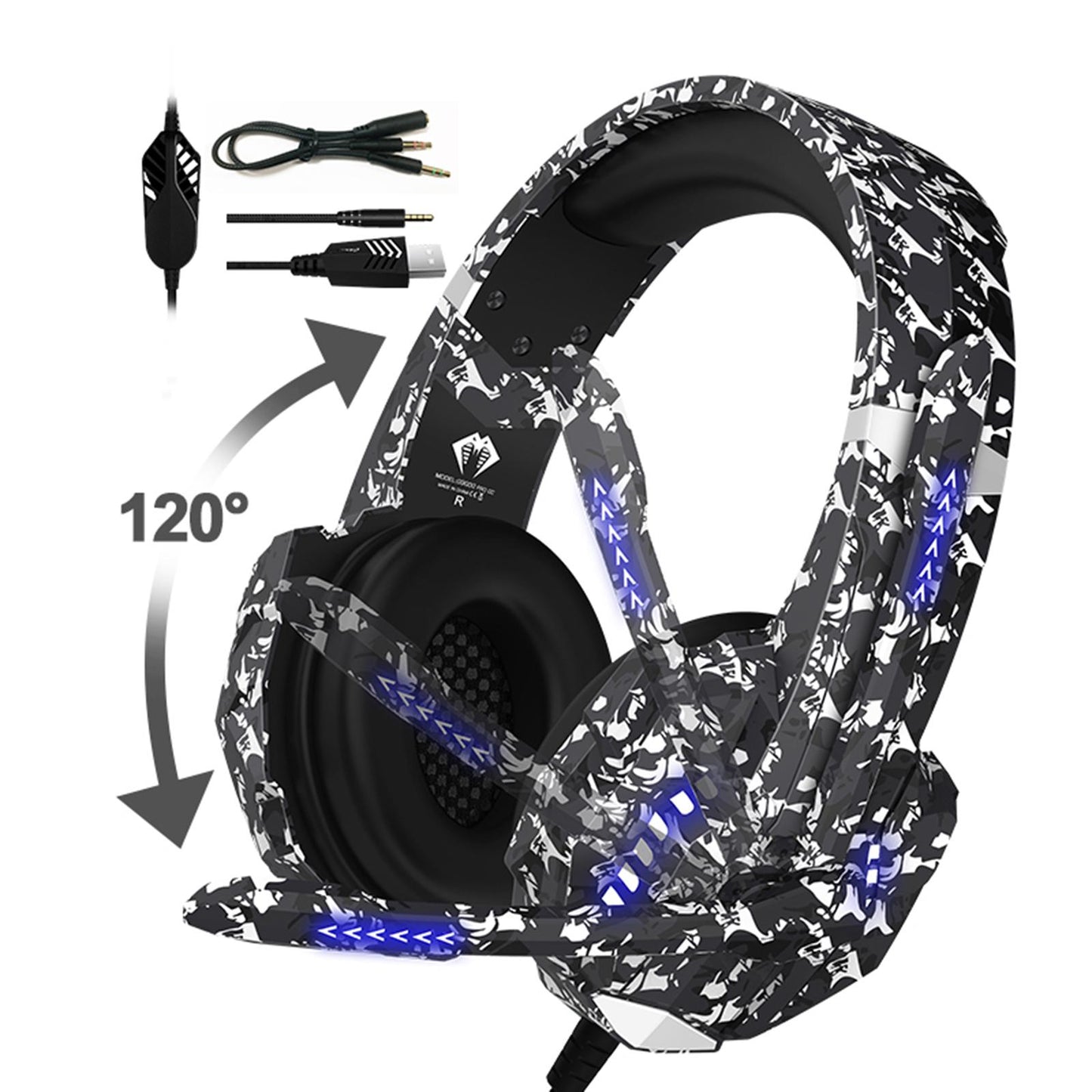 Camouflage Cat Ear Gaming Headset for PC Games Laptop TV Blue