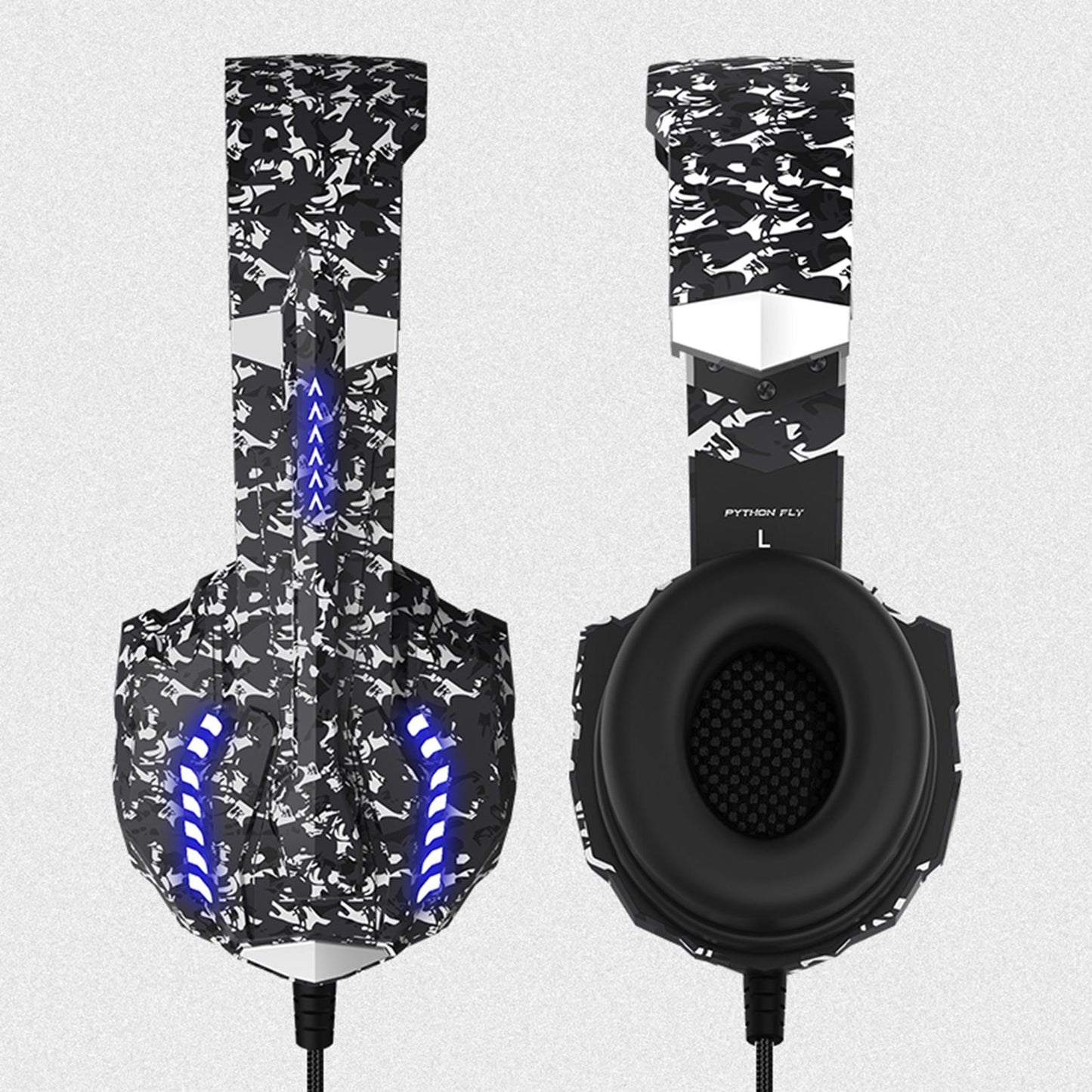 Camouflage Cat Ear Gaming Headset for PC Games Laptop TV Blue