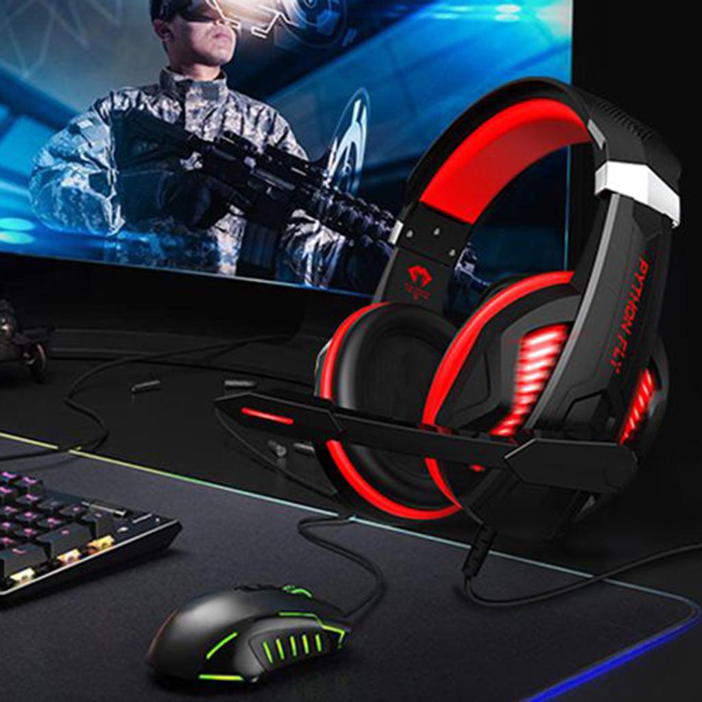 Over Ear Gaming Headset with MIC Headphone Soft Earmuffs Volume Control Red