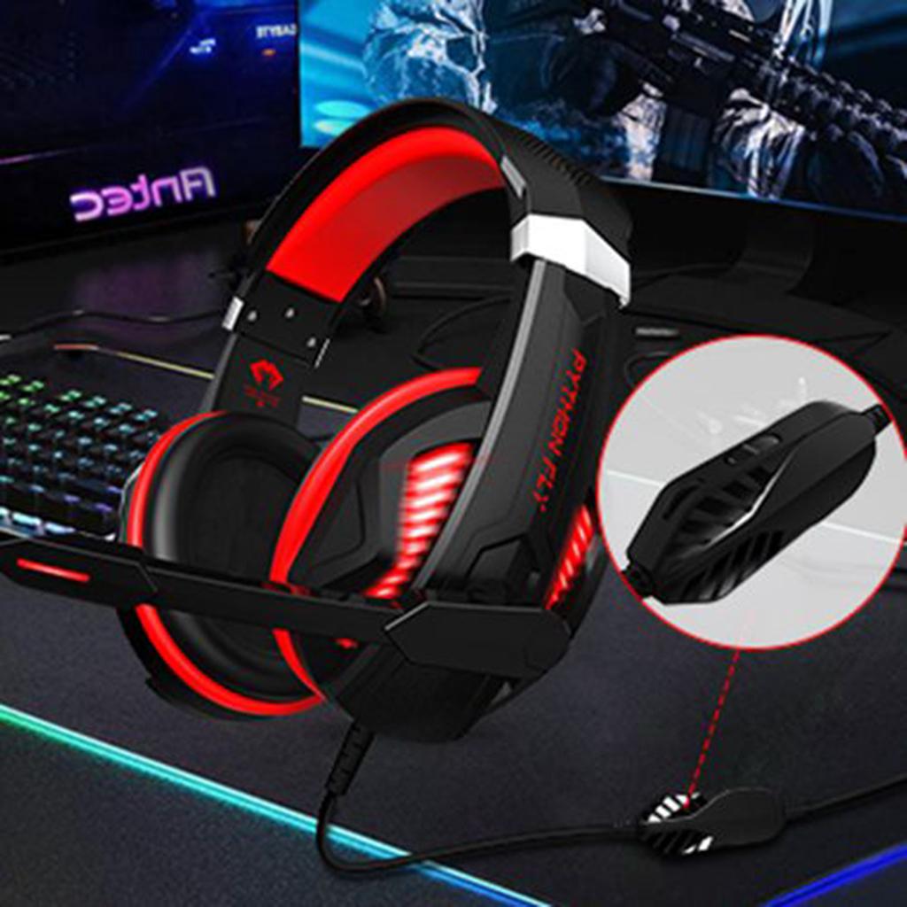 Over Ear Gaming Headset with MIC Headphone Soft Earmuffs Volume Control Red