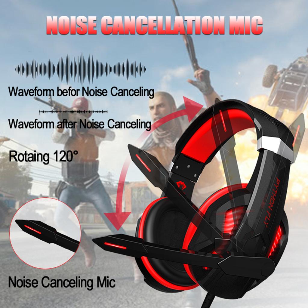 Over Ear Gaming Headset with MIC Headphone Soft Earmuffs Volume Control Red