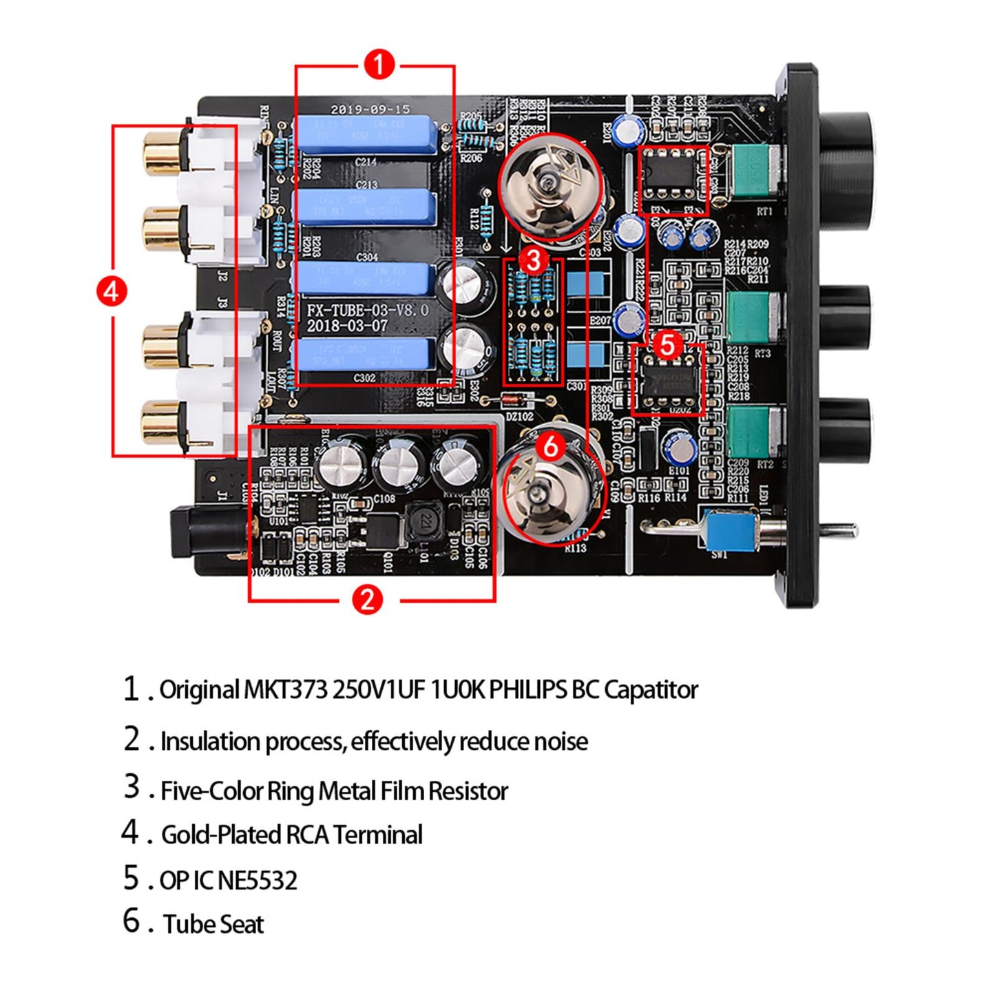 Vacuum Tube Preamplifier 6K4 Mini Electronic for Home Audio Player Black