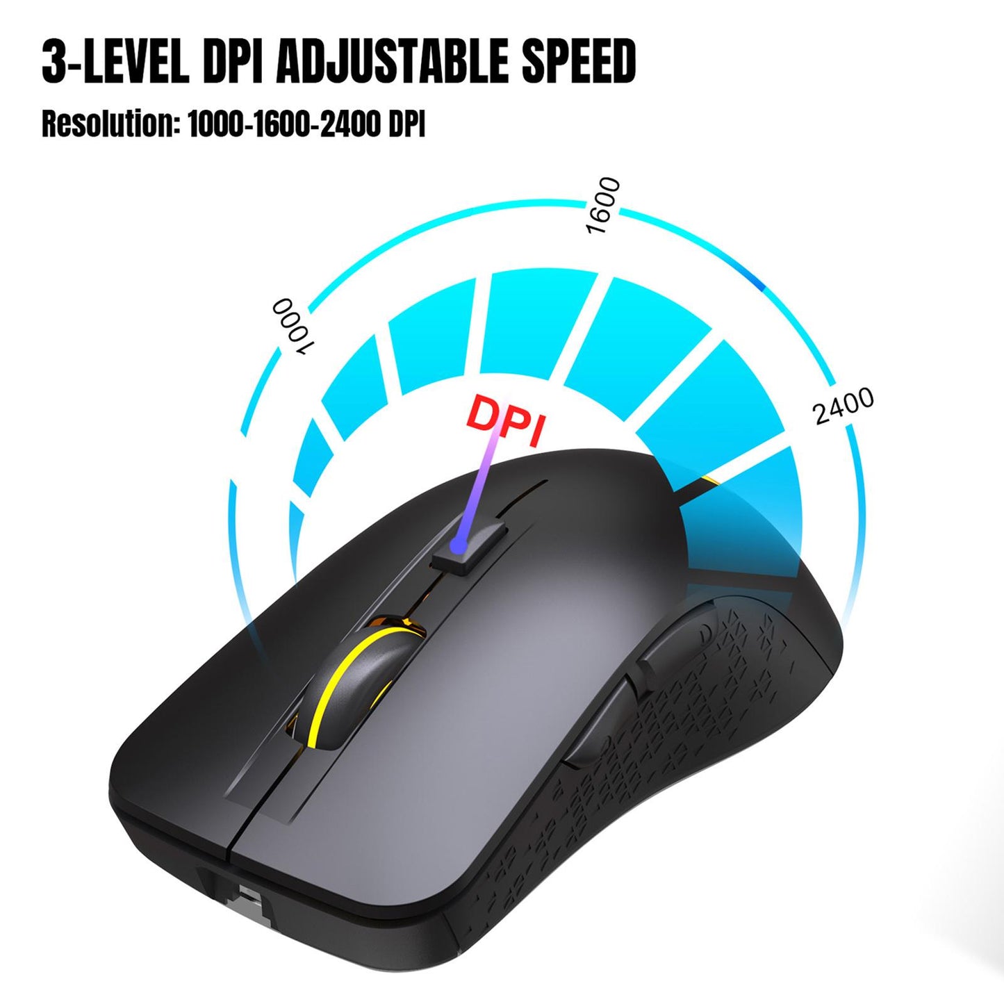 2.4G Bluetooth 5.1 Wireless Mouse for Laptop 3 Adjustable DPI 2400DPI Black