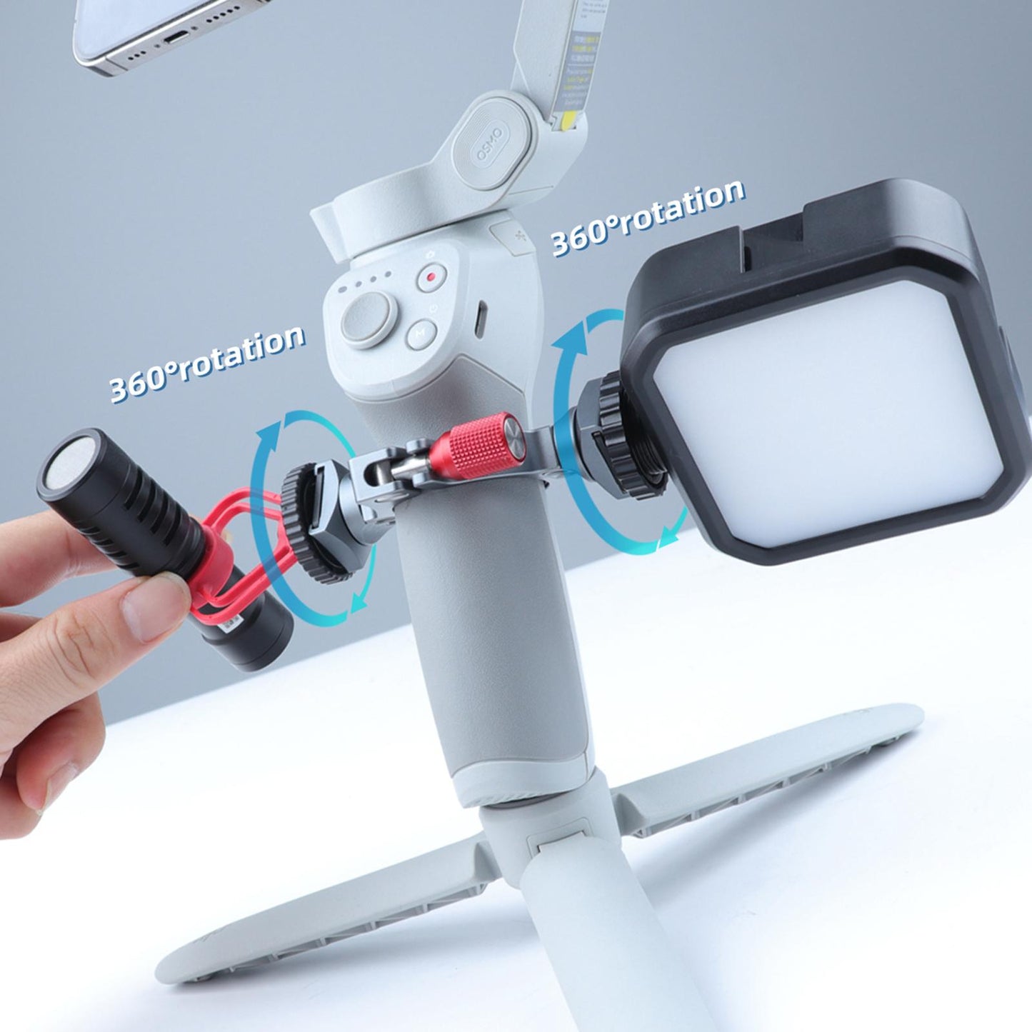 Dual Cold Shoe Adapter Clamp for DJI Osmo Mobile 3/4 Fill Light/Microphone