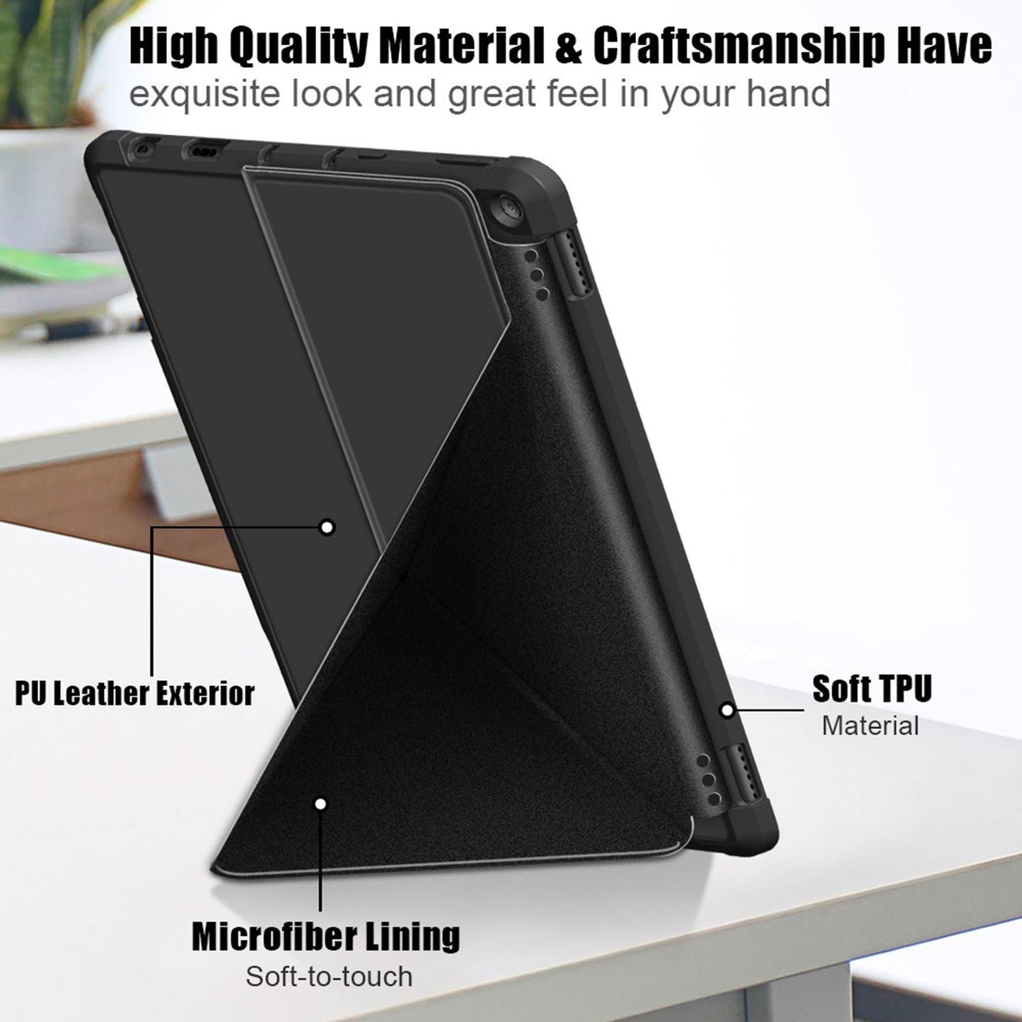 Ultra Slim Folding Protector Case Cover For Fire HD10 2021 Auto Wake black