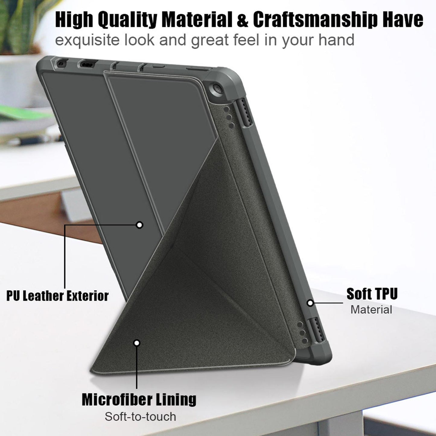 Ultra Slim Folding Protector Case Cover For Fire HD10 2021 Auto Wake gray