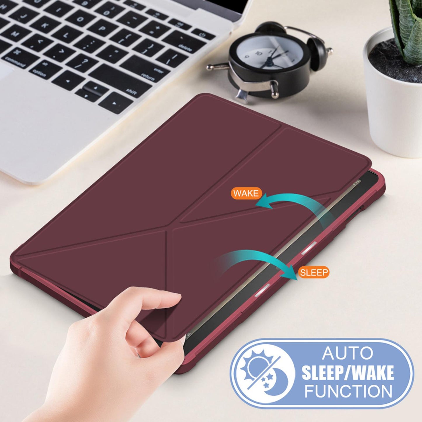 Ultra Slim Folding Protector Case Cover For Fire HD10 2021 Auto Wake red