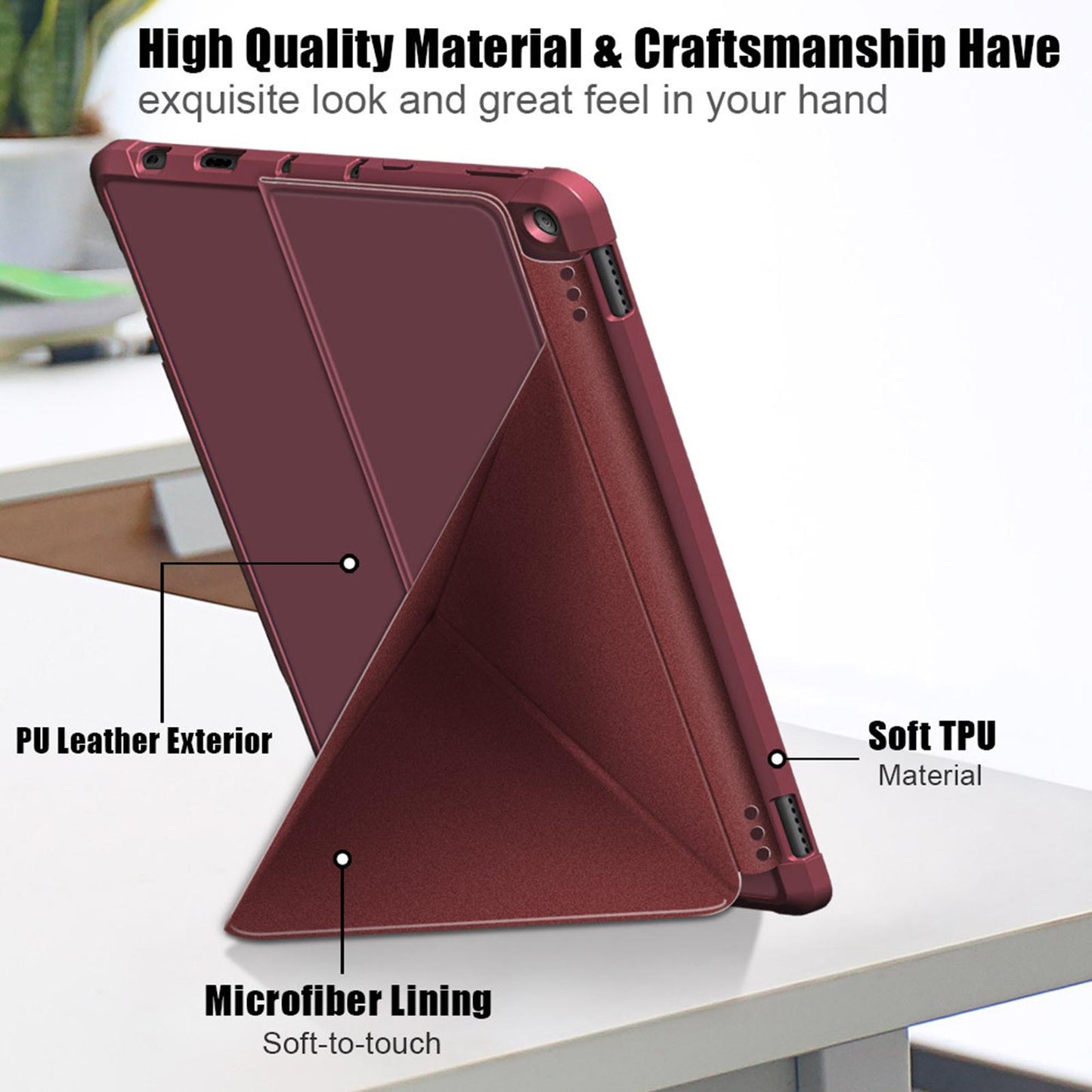 Ultra Slim Folding Protector Case Cover For Fire HD10 2021 Auto Wake red