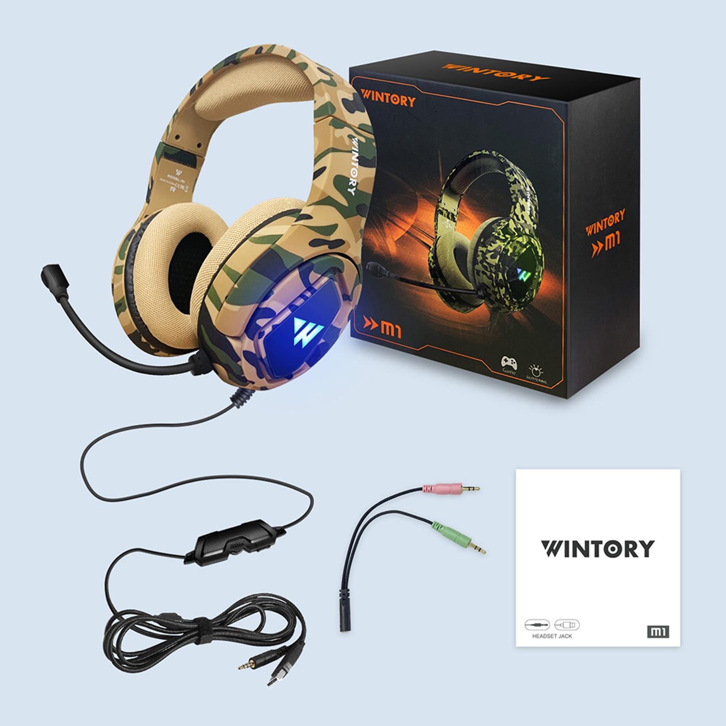 RGB Gaming Headset w/Mic RGB LED Headphones Stereo Bass Desert Camo