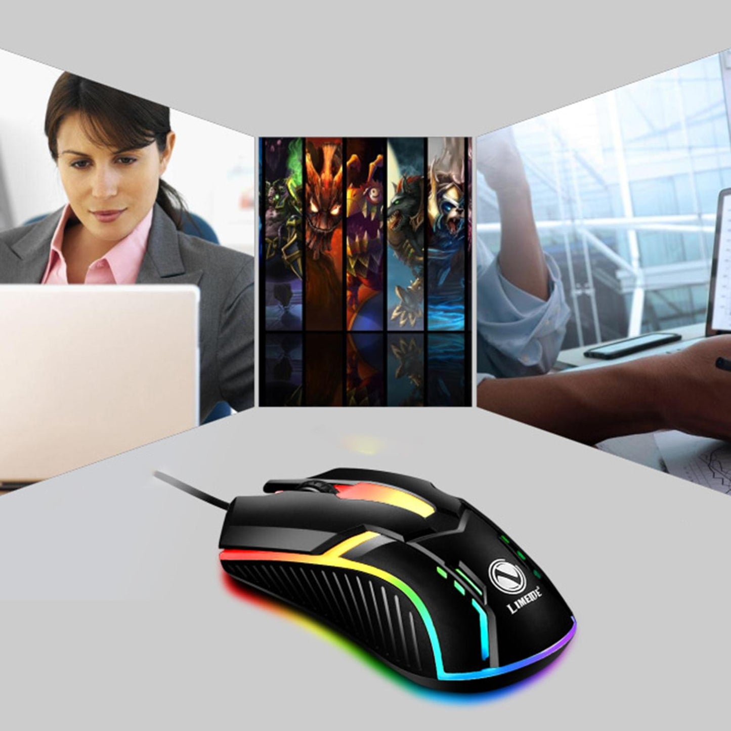 E-Sports USB Luminous Wired Gaming Mouse 2400 DPI PC Gamer Mice White