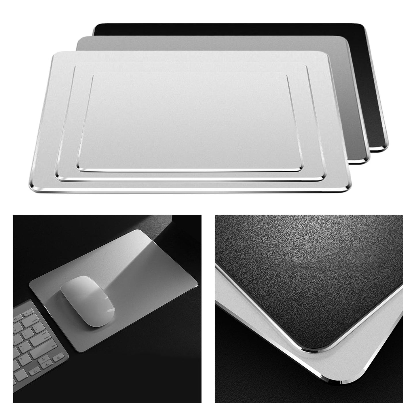 Metal Anti-Slip Mouse Pad Double Side for Gamer 7.87x6.69x0.1inches Silver