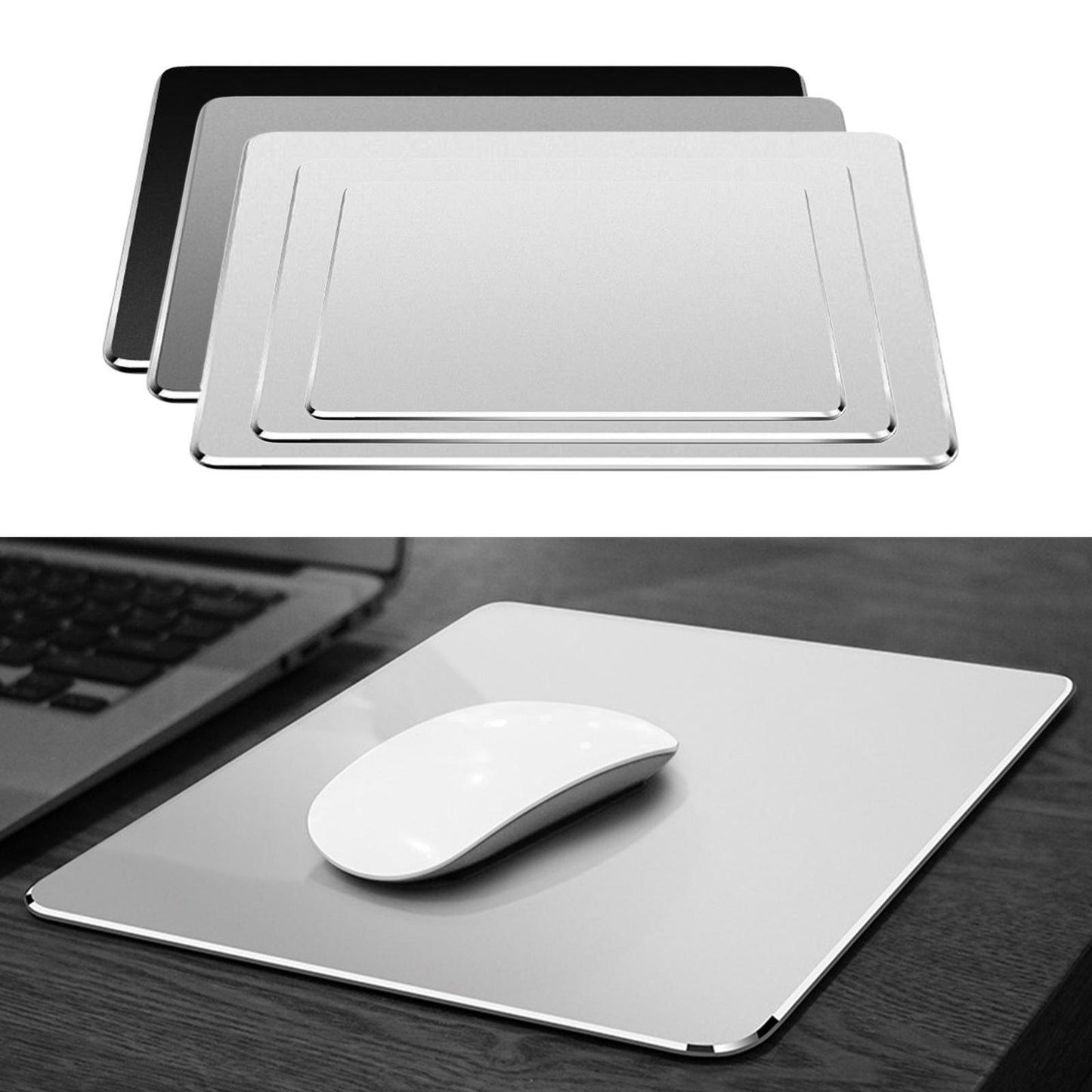 Metal Anti-Slip Mouse Pad Double Side for Gamer 7.87x6.69x0.1inches Silver
