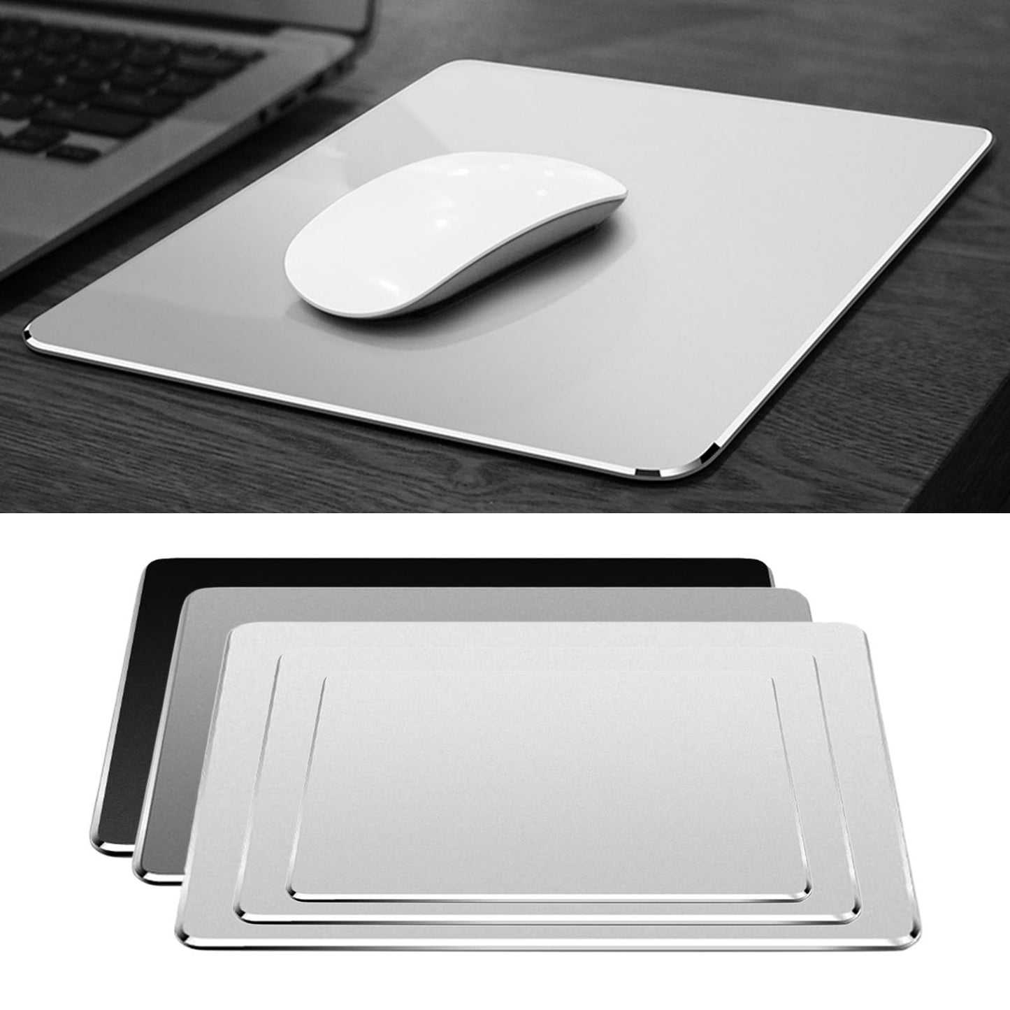 Metal Anti-Slip Mouse Pad Double Side for Gamer 7.87x6.69x0.1inches Silver