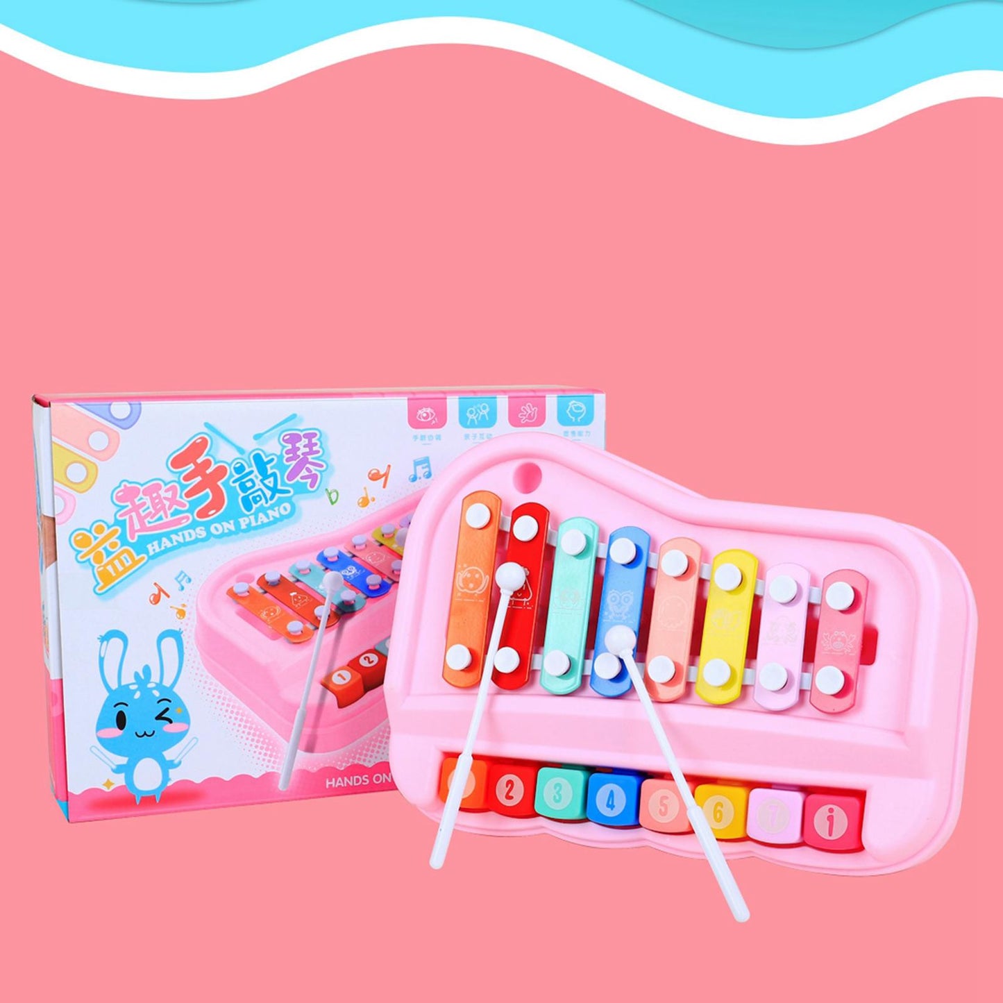 Wooden Xylophone for Kids Educational Development Musical Kid Play Toy Pink