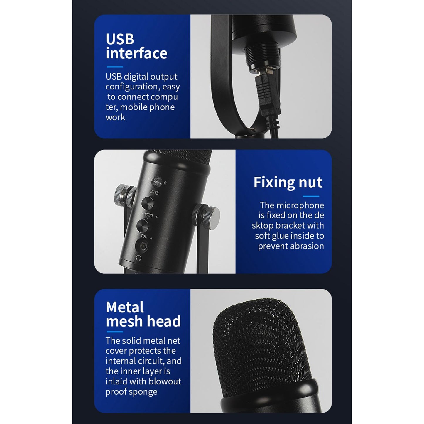 Condenser Broadcast/Podcast Microphone Streaming/Recording with Arm Stand