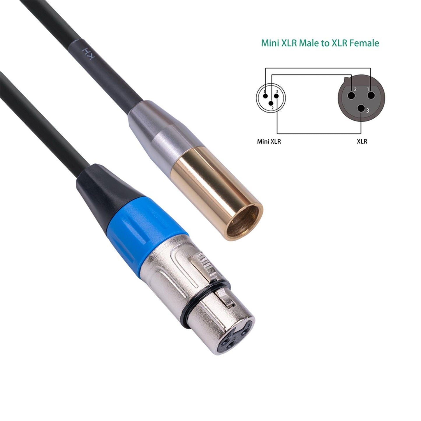 Mini XLR Male to 3-pin XLR Female Audio Cable for Microphones & Mixers 2m