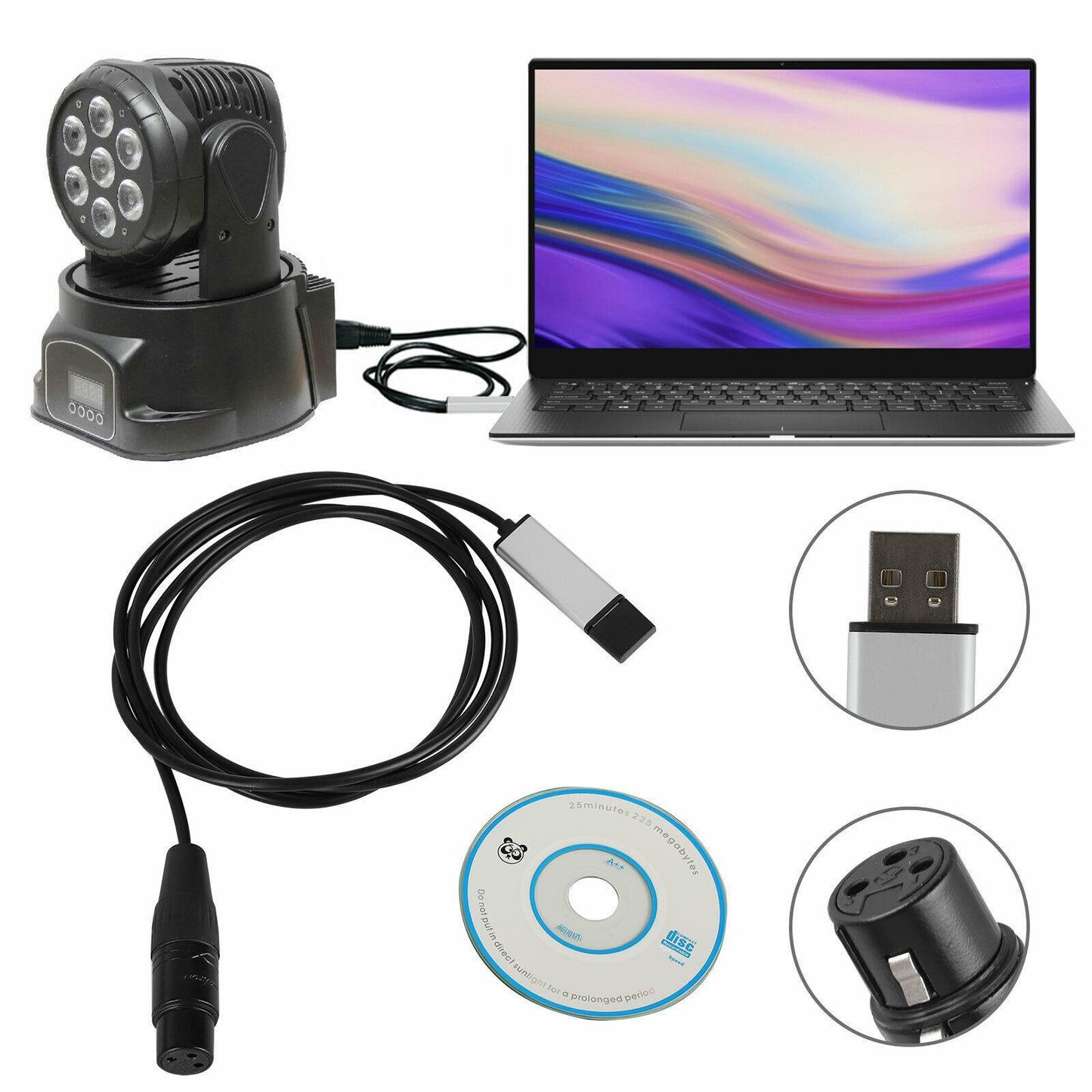 USB to RS485 XLR Female DMX512 XLR Computer PC Stage Studio Cable 1.8m