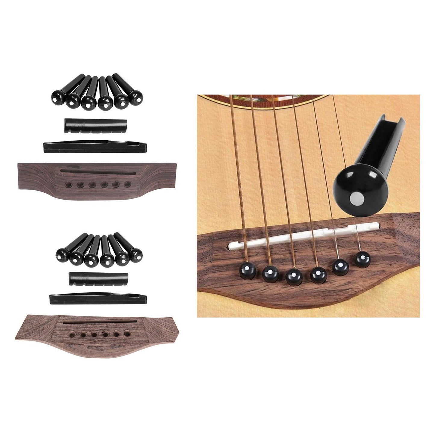 Acoustic Guitar Repairing Kit Guitar Bridge with 6 Pins Pegs Nut Saddle