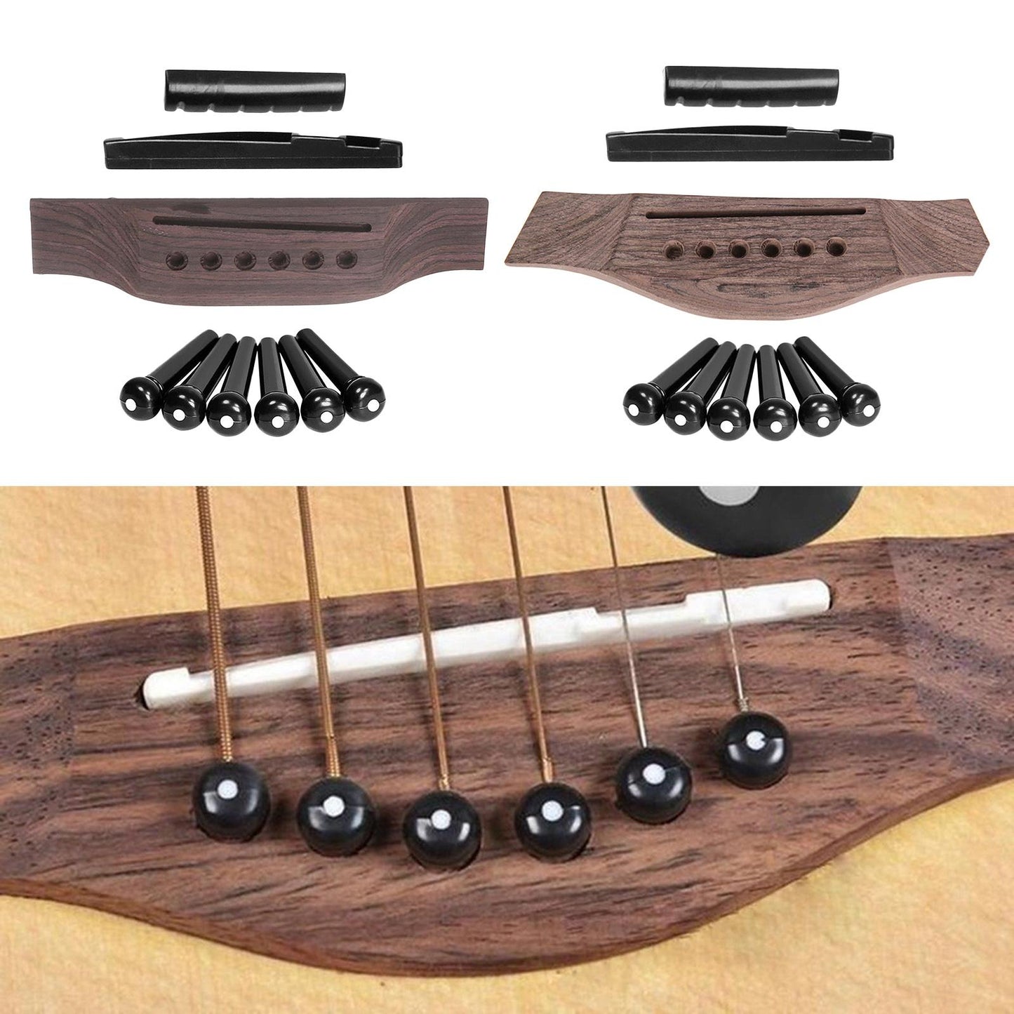 Acoustic Guitar Repairing Kit Guitar Bridge with 6 Pins Pegs Nut Saddle