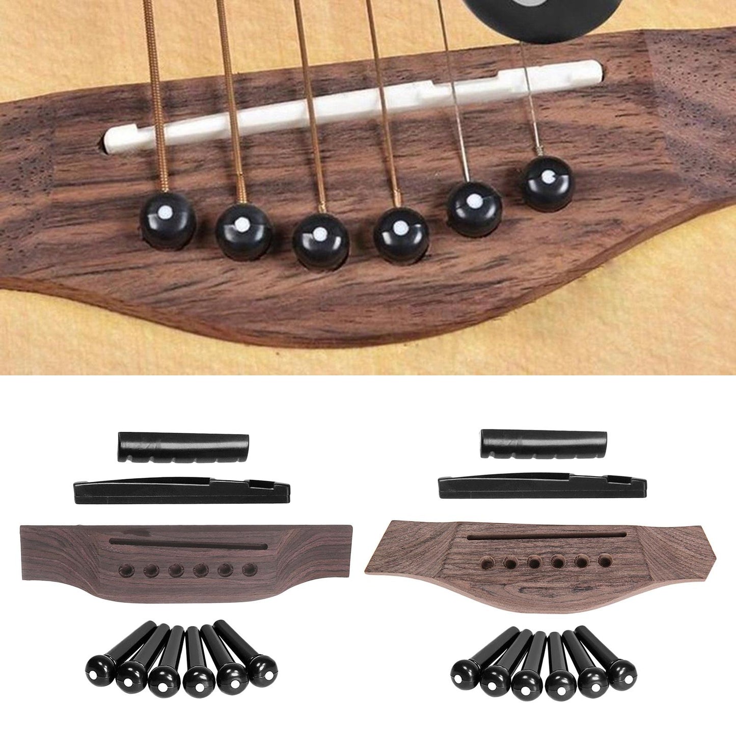 Acoustic Guitar Repairing Kit Guitar Bridge with 6 Pins Pegs Nut Saddle