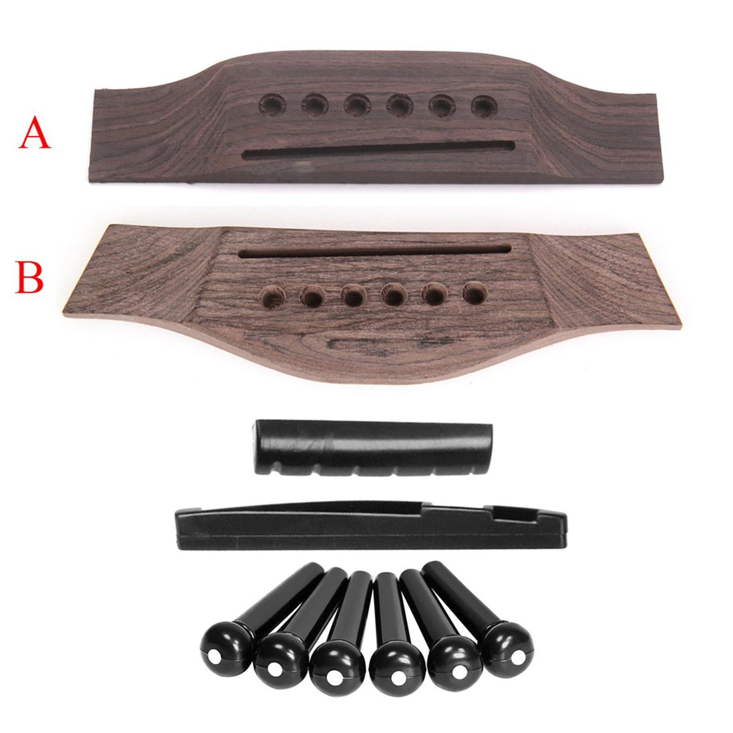 Wooden Acoustic Guitar Bridge with 6 Pins Pegs Nut Saddle Repairing Parts