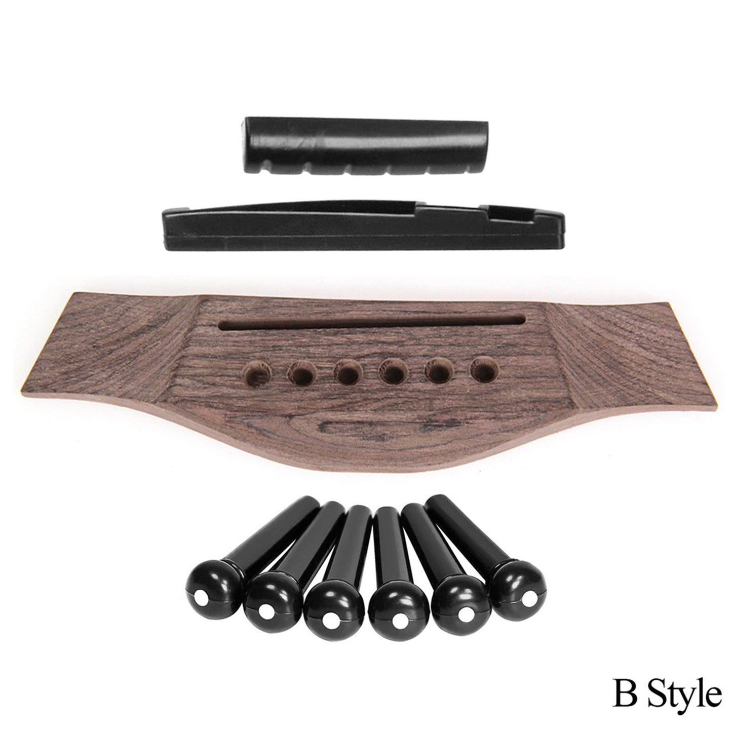 Wooden Acoustic Guitar Bridge with 6 Pins Pegs Nut Saddle Repairing Parts