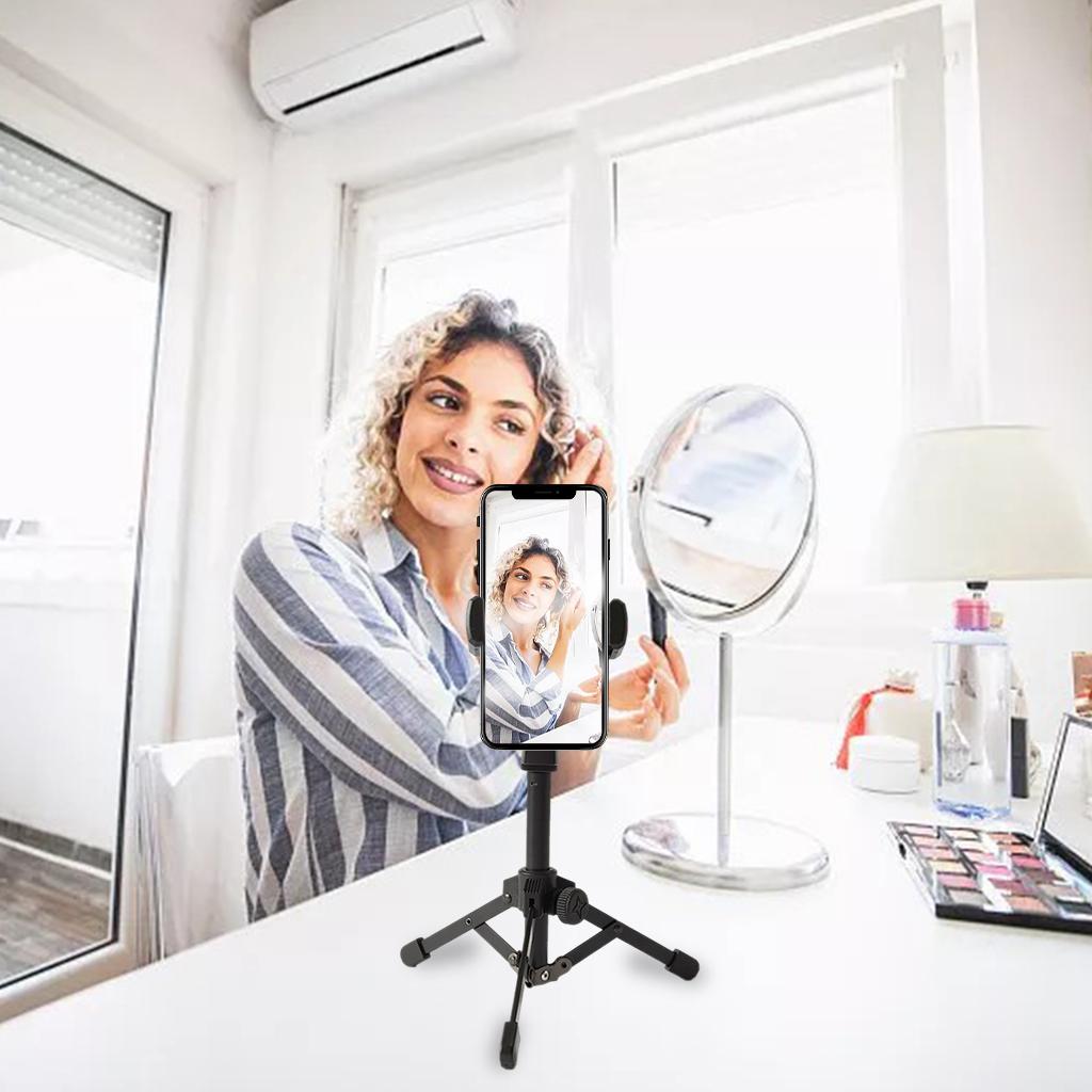 Mic Stand Desktop Tripod with Mic Clip Universal Portable for Lectures Live with phone stand