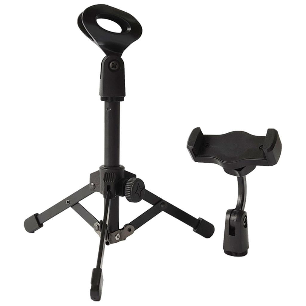 Mic Stand Desktop Tripod with Mic Clip Universal Portable for Lectures Live with phone stand
