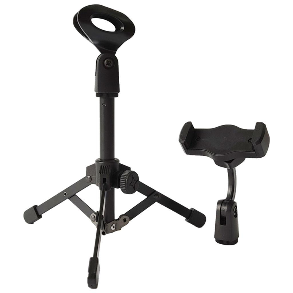Mic Stand Desktop Tripod with Mic Clip Universal Portable for Lectures Live with phone stand