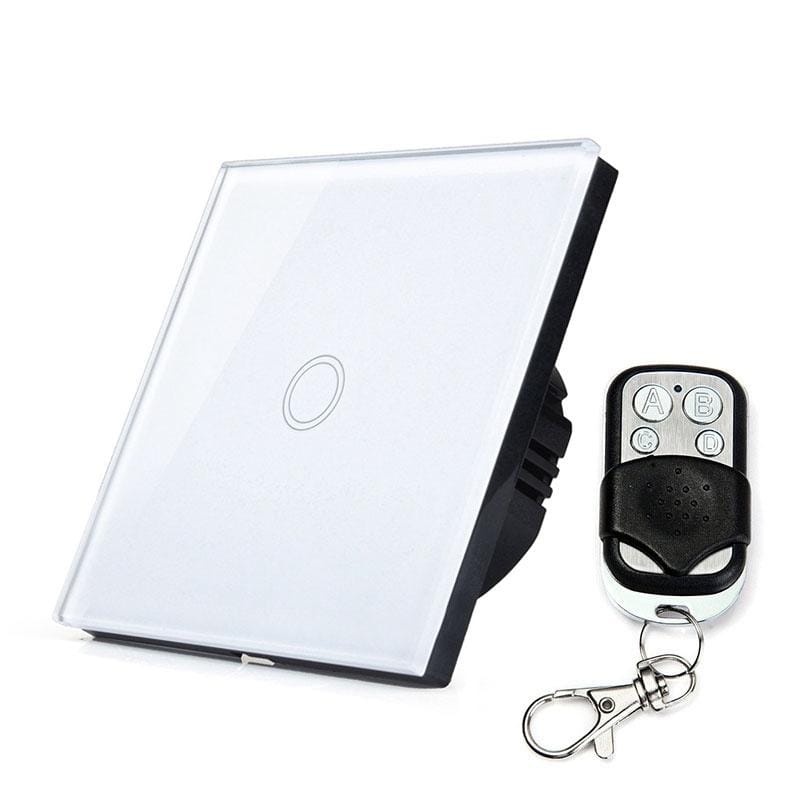 86mm 1 Gang Tempered Glass Panel Wall Switch Smart Home Light Touch Switch with RF433 Remote Controller, AC 110V-240V (White)