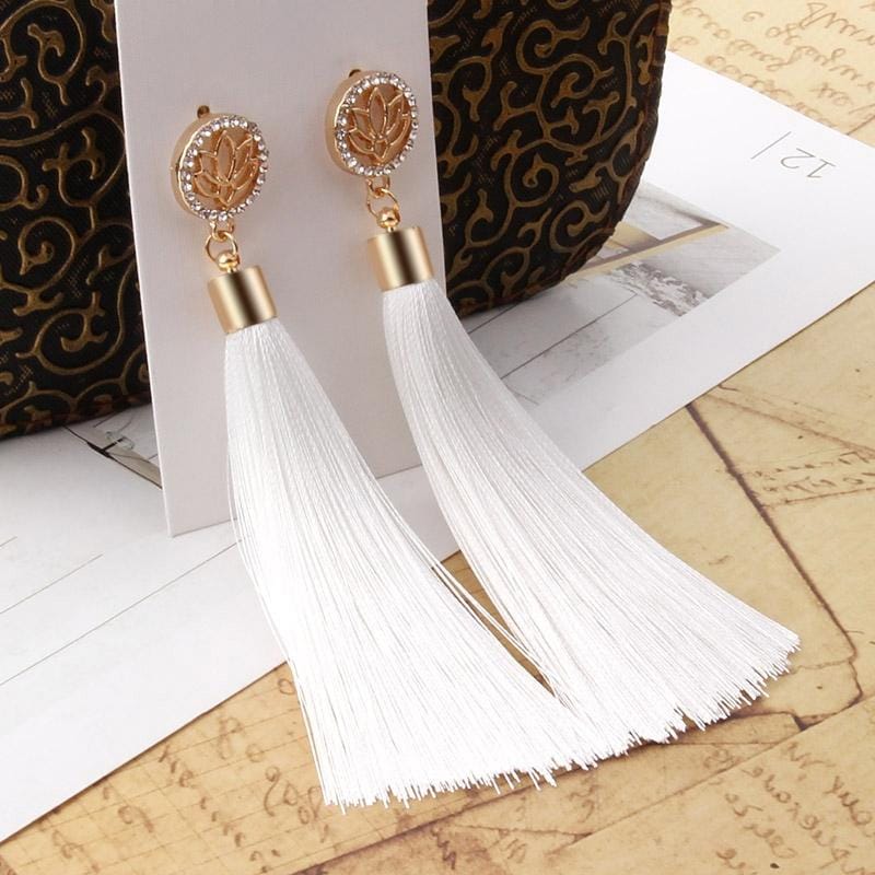Bohemian Long Tassel Vintage Statement Drop Earrings for Women (White)