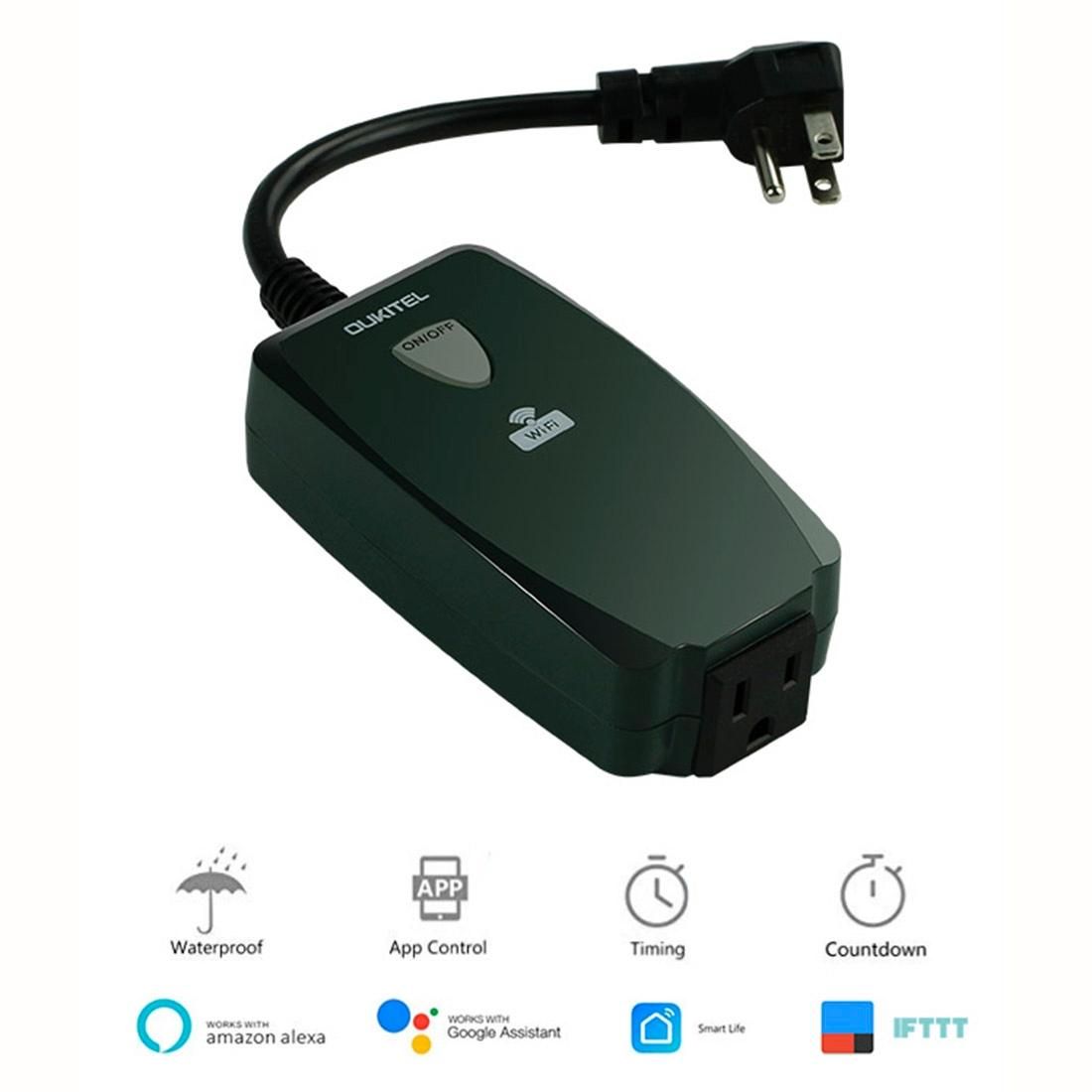 OUKITEL P3 1250W AC 90-250V 2.4GHz 802.11b / g / n Outdoor Waterproof Alexa Voice Control WIFI Smart Socket, US Plug