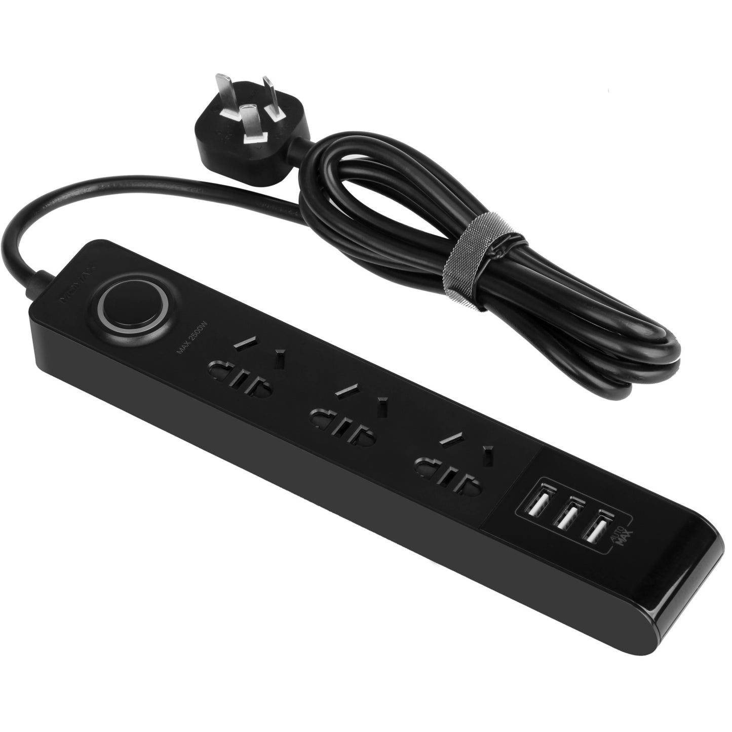MOMAX 1-Plug 2500W 3 Ground AU Outlets + 3 USB Ports Power Strip with 1.8m Cable - Black / AU Plug