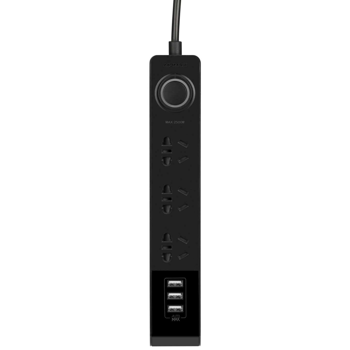 MOMAX 1-Plug 2500W 3 Ground AU Outlets + 3 USB Ports Power Strip with 1.8m Cable - Black / AU Plug