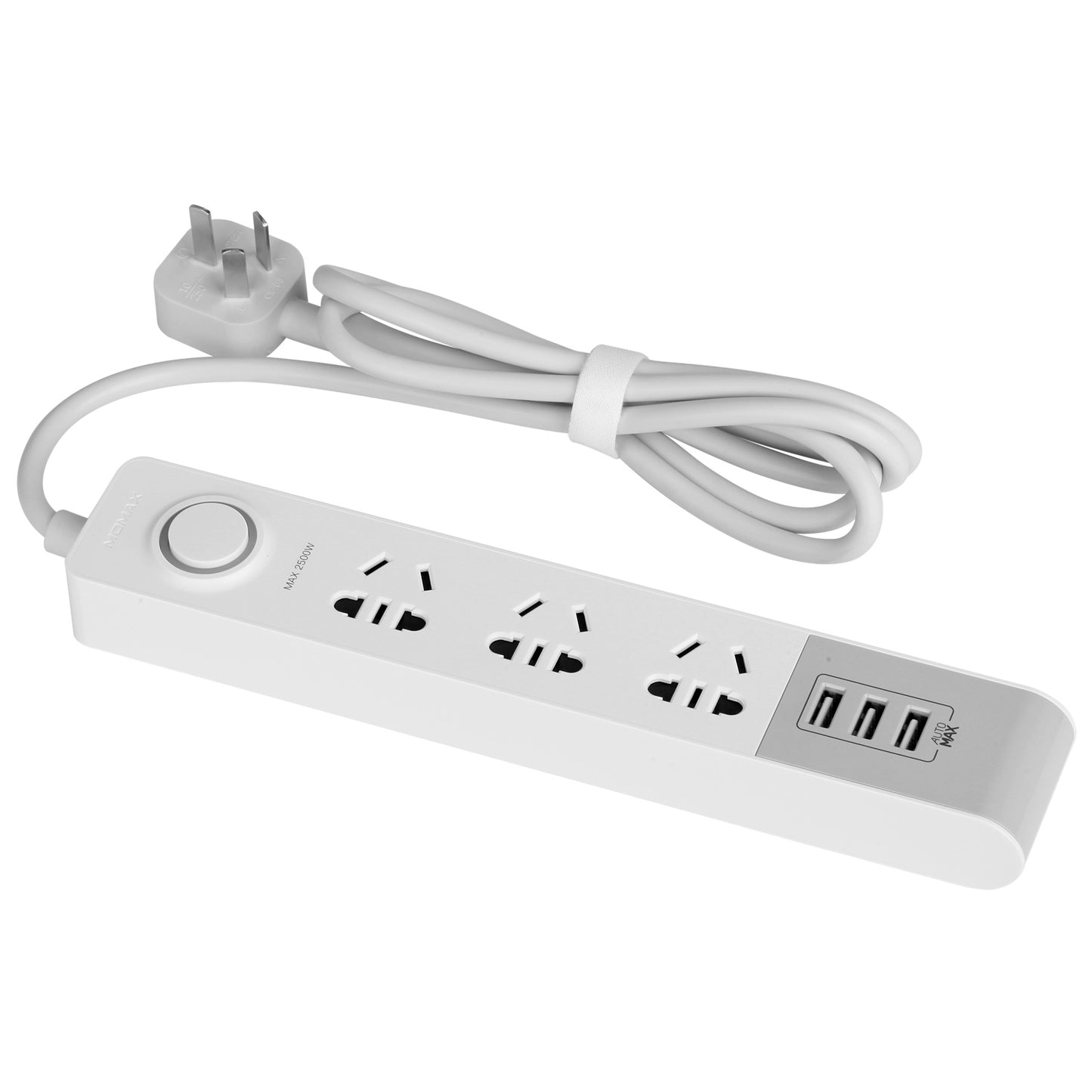 MOMAX 1-Plug 1.8m 2500W 3 AC Sockets Smart Power Strip with 3 USB Ports - White / AU Plug